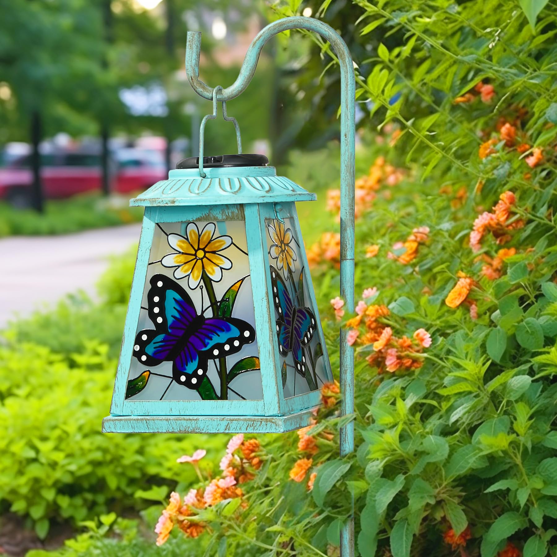 Butterfly Solar Lantern With Shepherd Hook  Outdoor Hanging Metal Led Garden Light Waterproof For Patio Yard Pathway  Unique Butterfly Lantern Decor And Meaningful Garden Gift For Mom Grandma Women