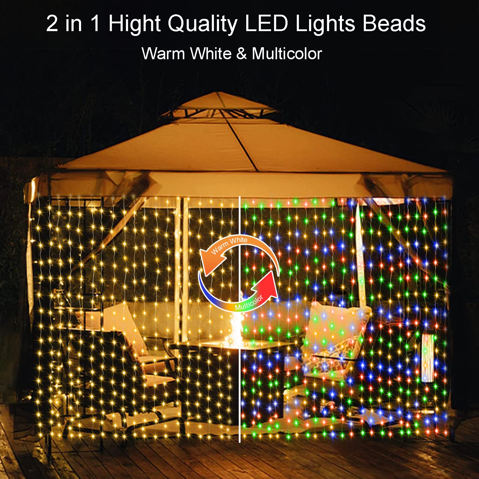 300 Led Fairy Curtain Lights 2 Color Changing, 9.8Ft X 9.8Ft Hanging Lights Battery Operated With Hooks, Outdoor Curtain Lights