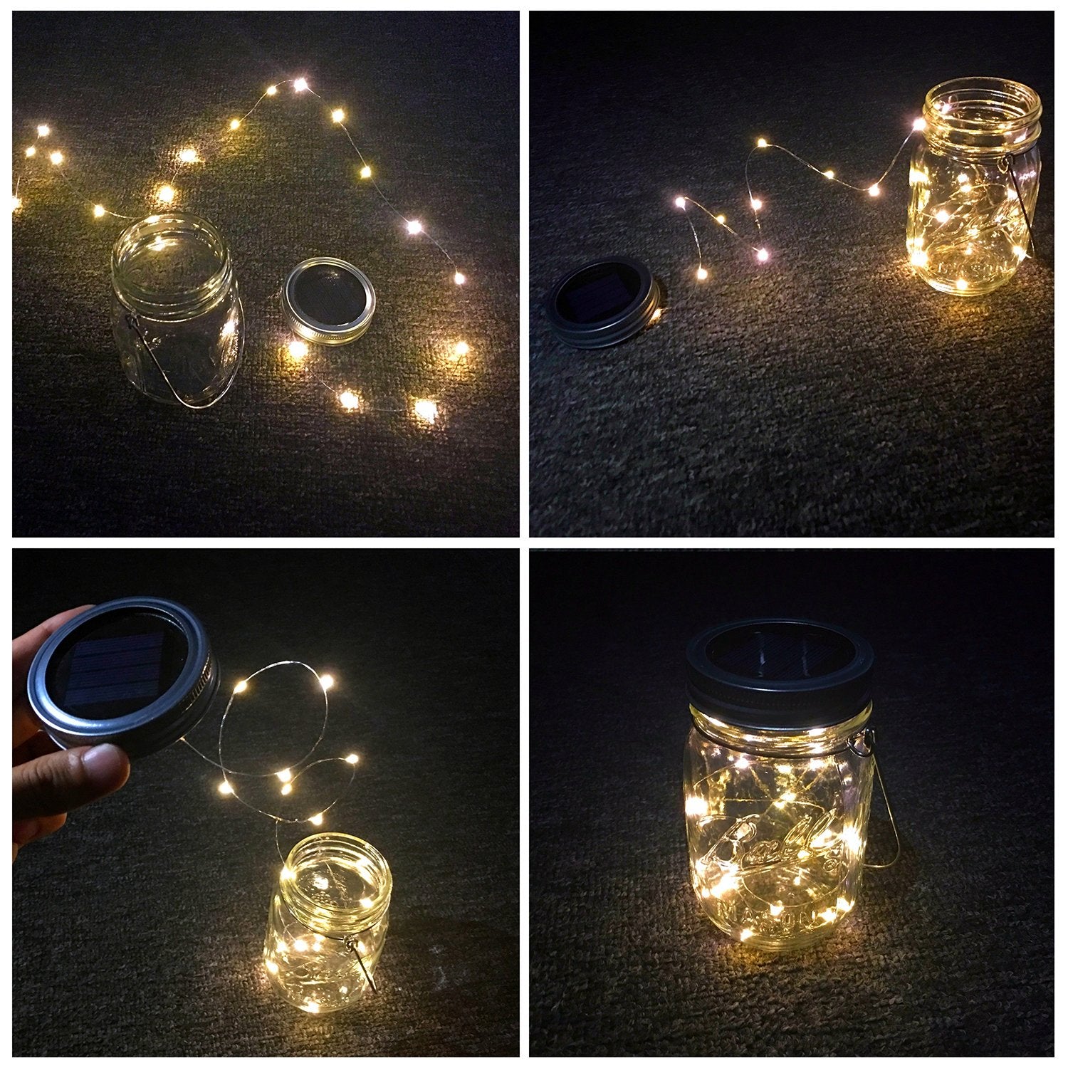 Aubasic Solar Mason Jar Lights, 30 LEDs Waterproof Fairy String Lights, 4 Pack, Glass, Warm White