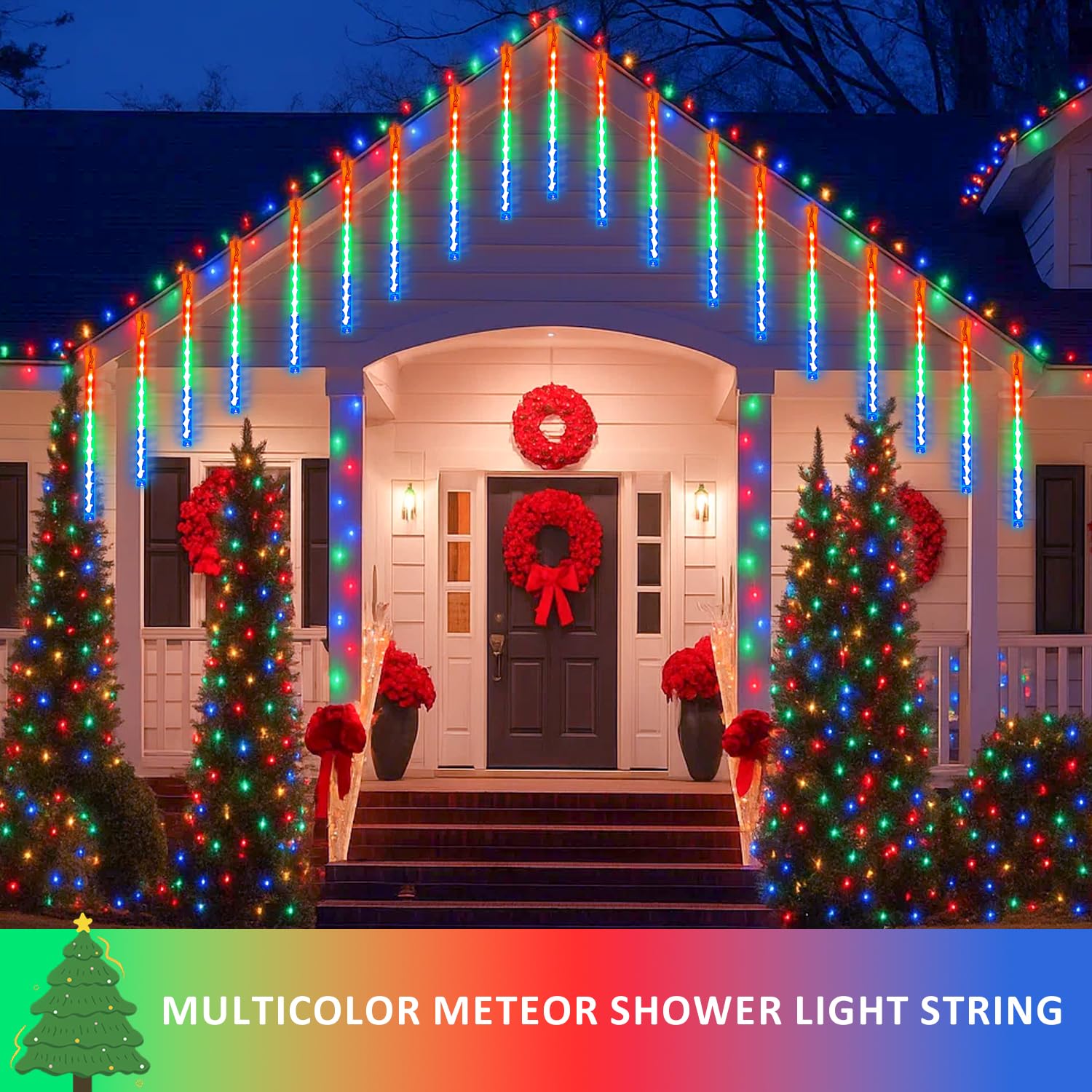 2-Pack Extendable Meteor Shower Christmas Lights Outdoor  16 Tubes 384 Leds Waterproof Falling Rain String Light  Christmas String Lights Outdoor For Tree Garden Patio Holiday Decorations (Multicolor)
