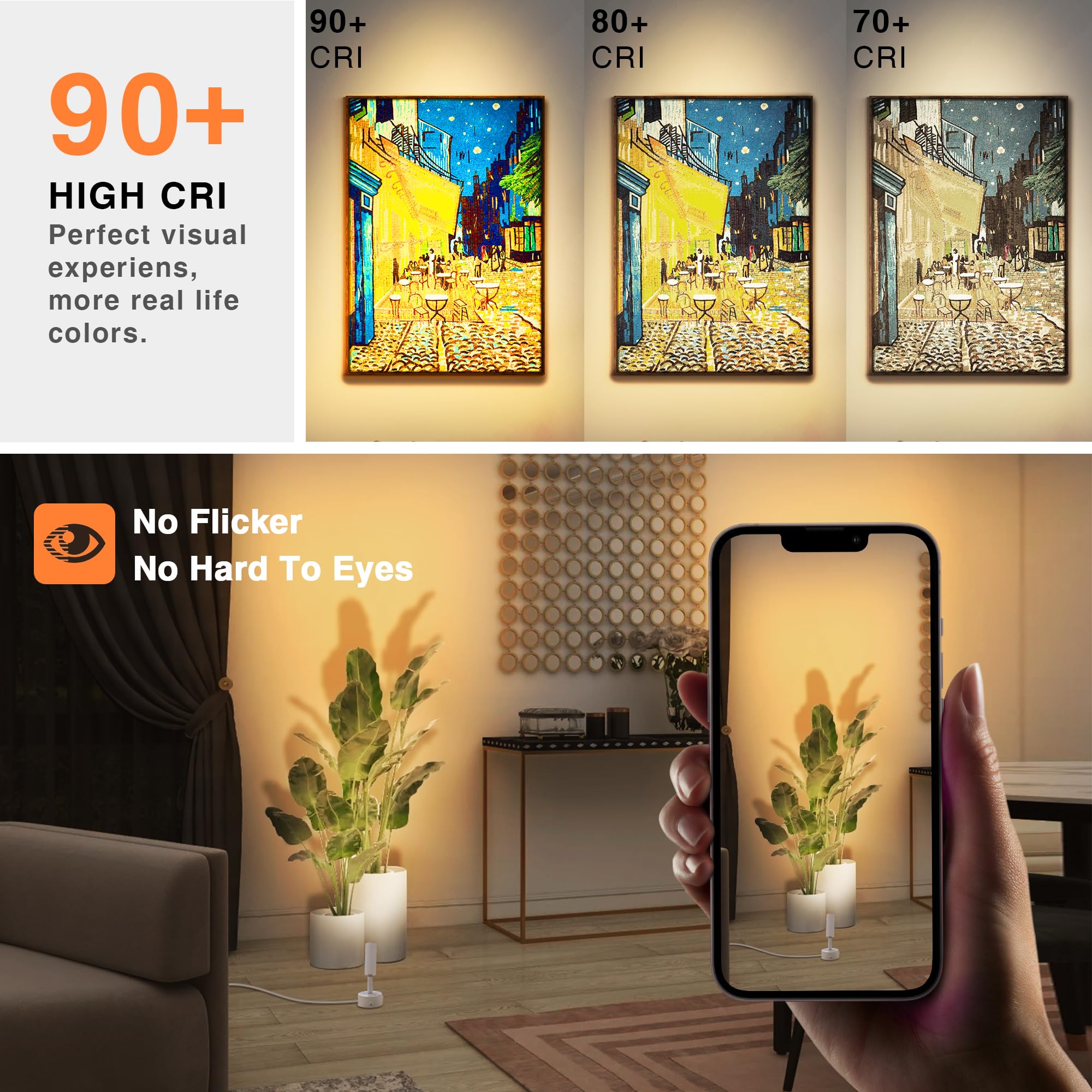 Urtom Led Spot Lights Indoor 3W Uplighting Indoor Spotlight With Memory Function 3000K/4000K/5000K Up Lights Indoor 120V Dimmable Uplights Indoor For Plant Spotlight Indoor For Accent Lighting 2 Pack