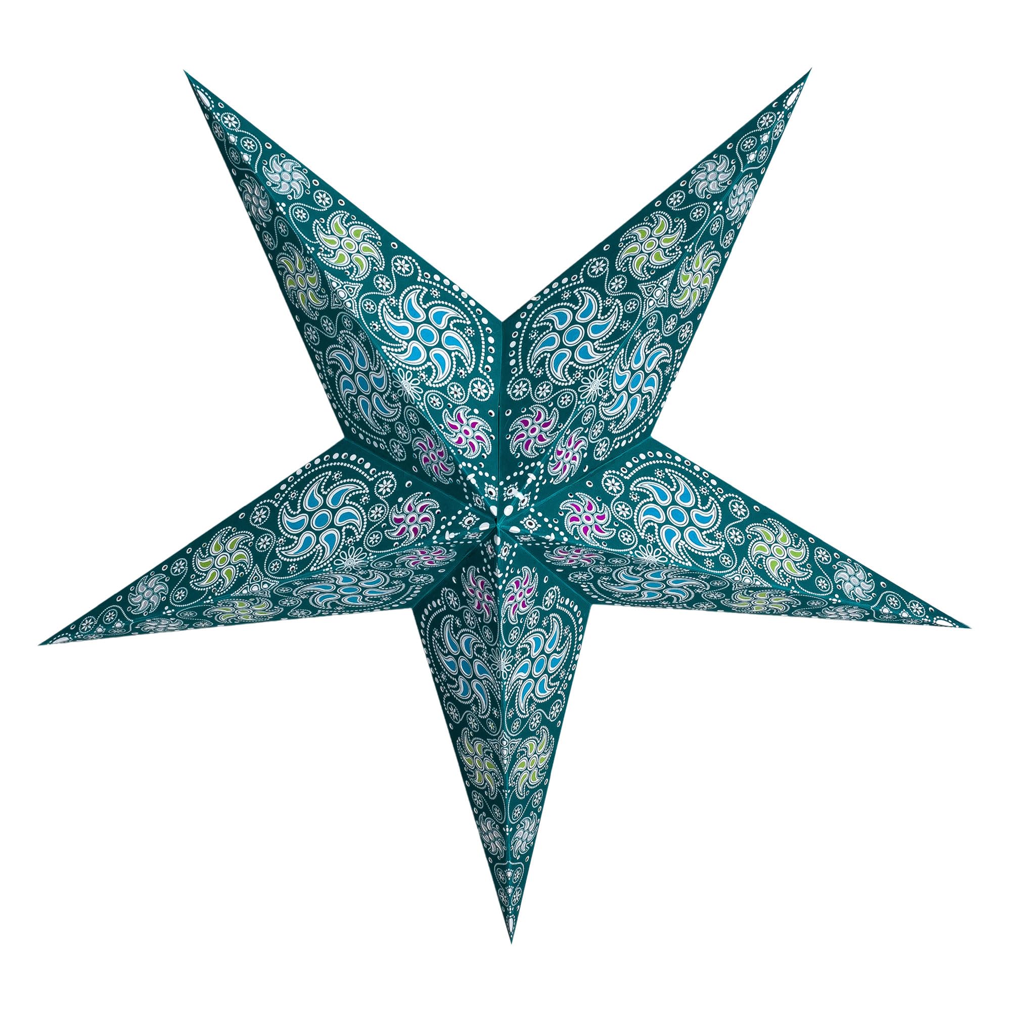 Galaxyarts Paper Star Lantern, 24 Inch Chakra Turquoise 3D Light-Up Hanging Lamp, Handcrafted Hollow Out Star Decoration For Chr