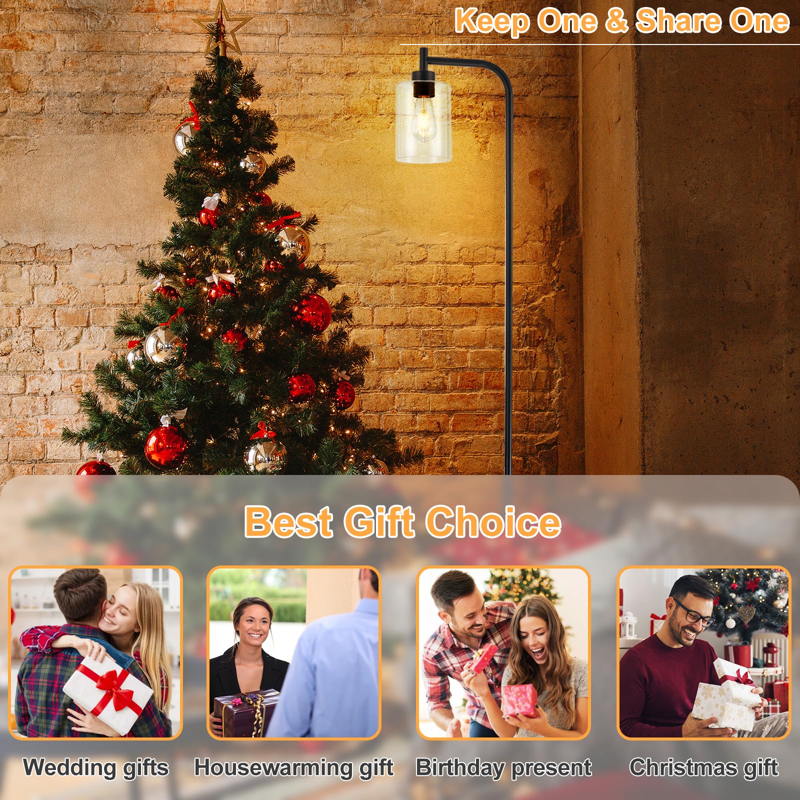 Dllt Floor Lamp Tall For Room: Black Standing Lamp With Clear Glass Lampshade For Living Room - Modern Bright Lamp For Bedroom -