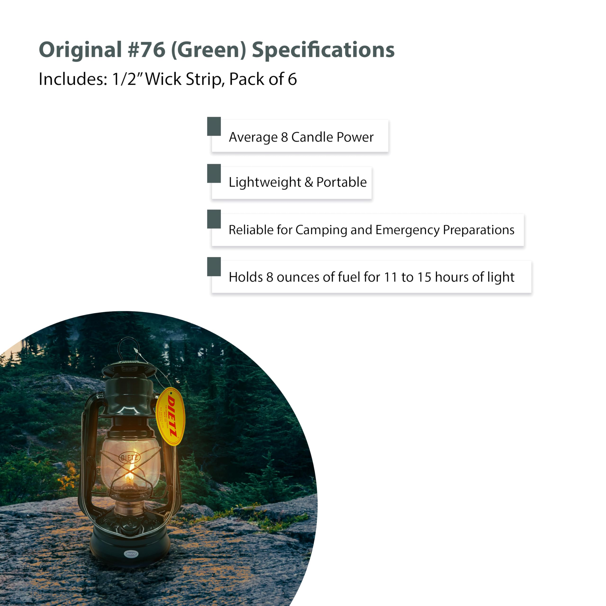LIGHT OF MINE Green Oil Lantern - Dietz #76 Model, Metal Construction, 1/2" Replacement Wick Strips - Multicolor