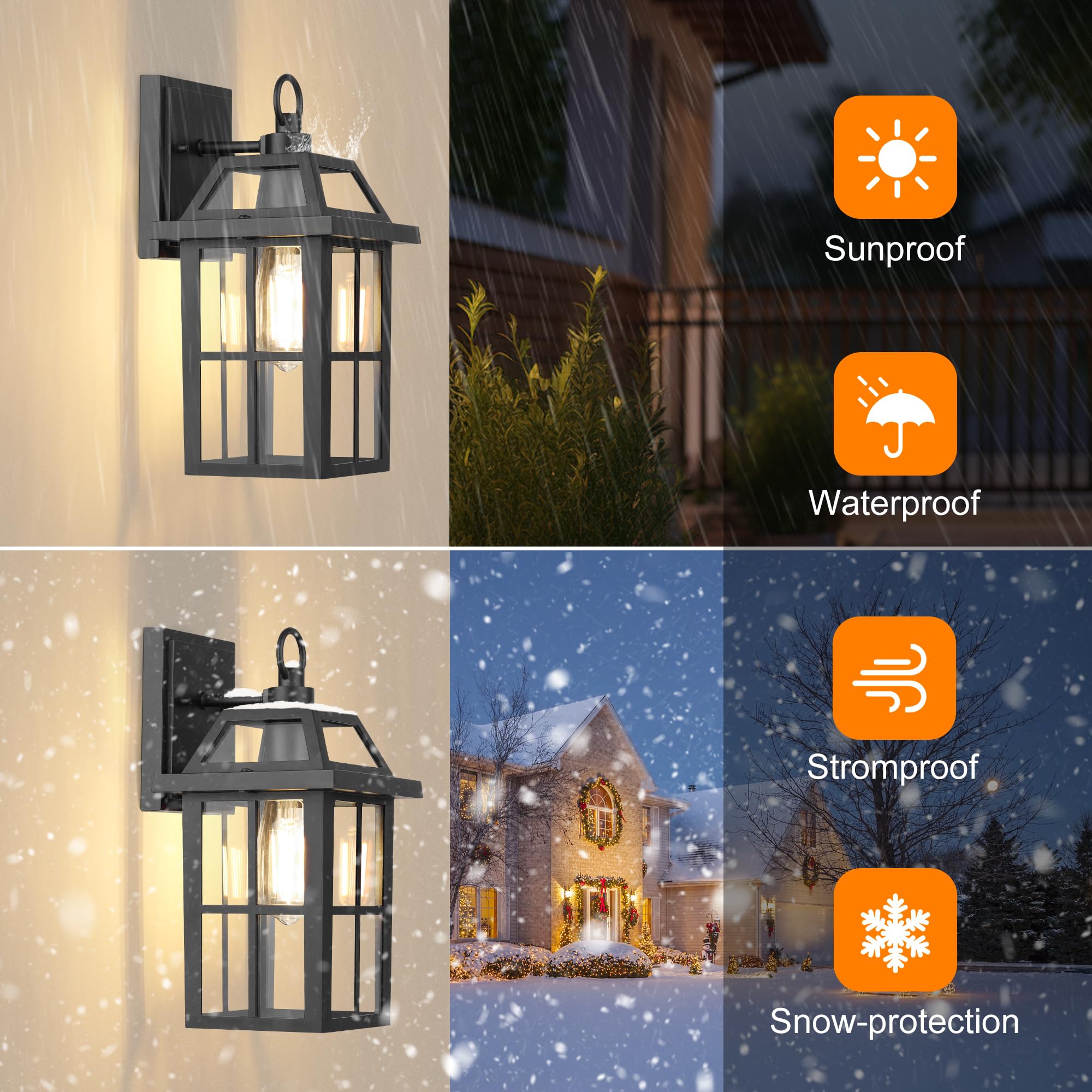 Wihtu Outdoor Wall Lantern, Waterproof Sconce Light Fixtures, Porch Lights With Glass Shade, Exterior Lighting, Aluminum Mount L