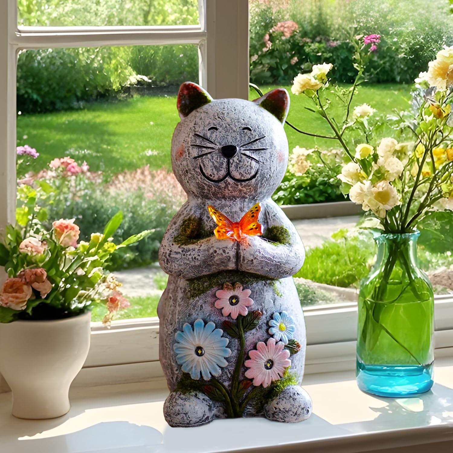 Fashionoda Solar Garden Statue Cat Figurine - Outdoor Decoration With Butterfly For Garden Yard Lawn Home Decor Outside : Unique Gifts For Mom Grandma