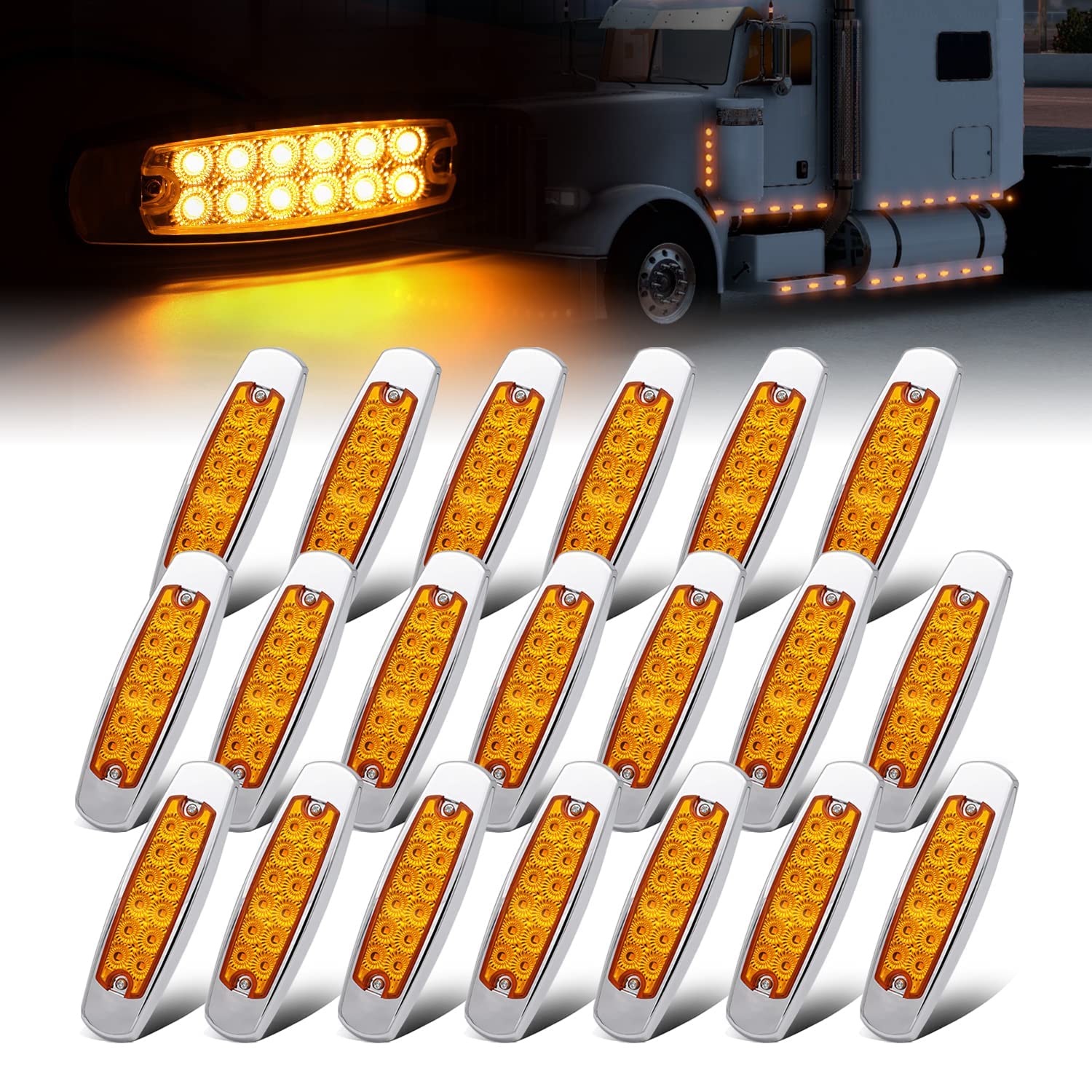 Ledvillage 20 Pcs 12V Dc 6.4 Inch Amber Led Side Marker Clearance Lamp Heavy Truck Lighting 12 Diodes Trailer Truck Atv Suv Coac