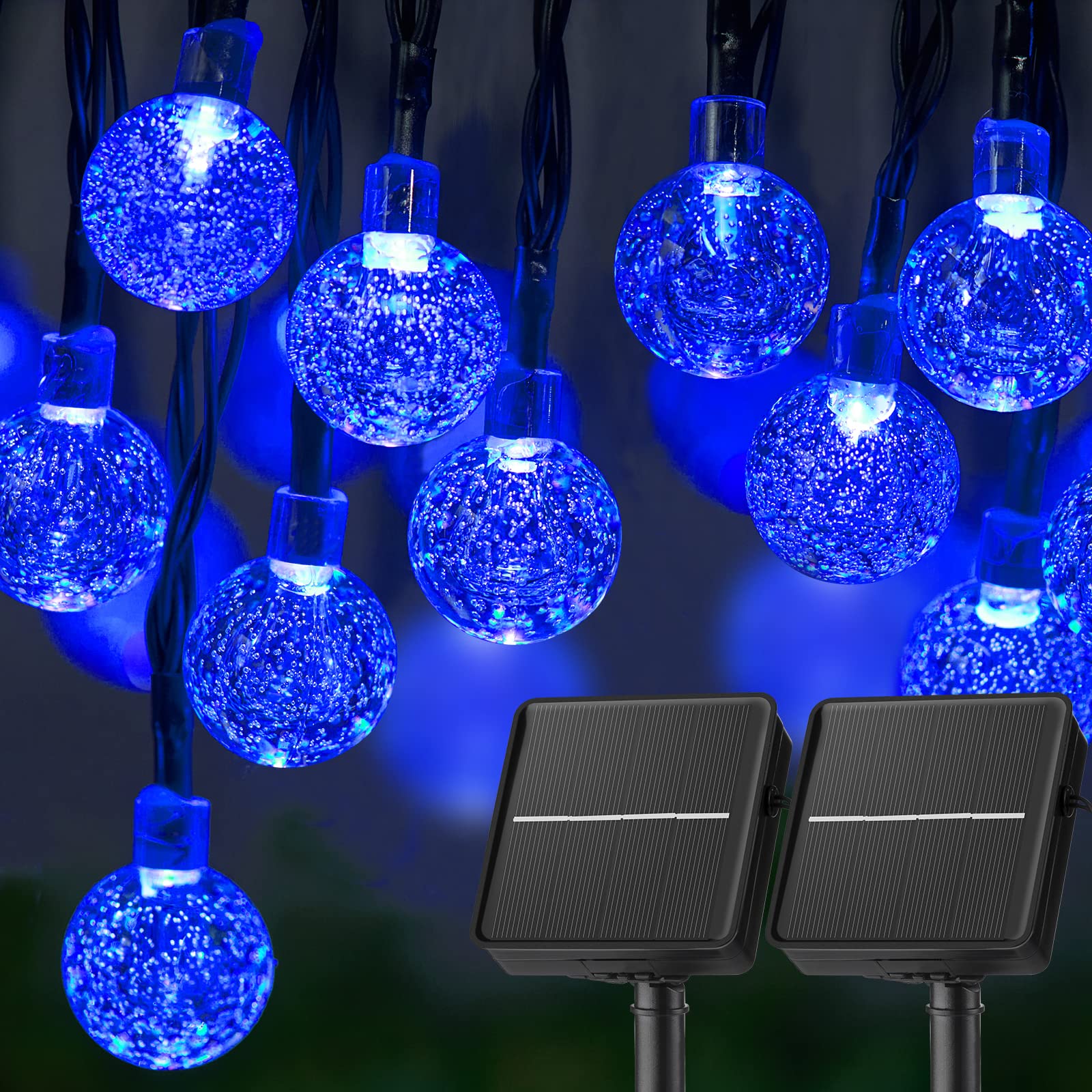 Solar String Lights Outdoor Waterproof, 2 Pack 60 Led 36.5 Ft Each, Crystal Globe Lights With 8 Lighting Modes, Solar Powered Pa