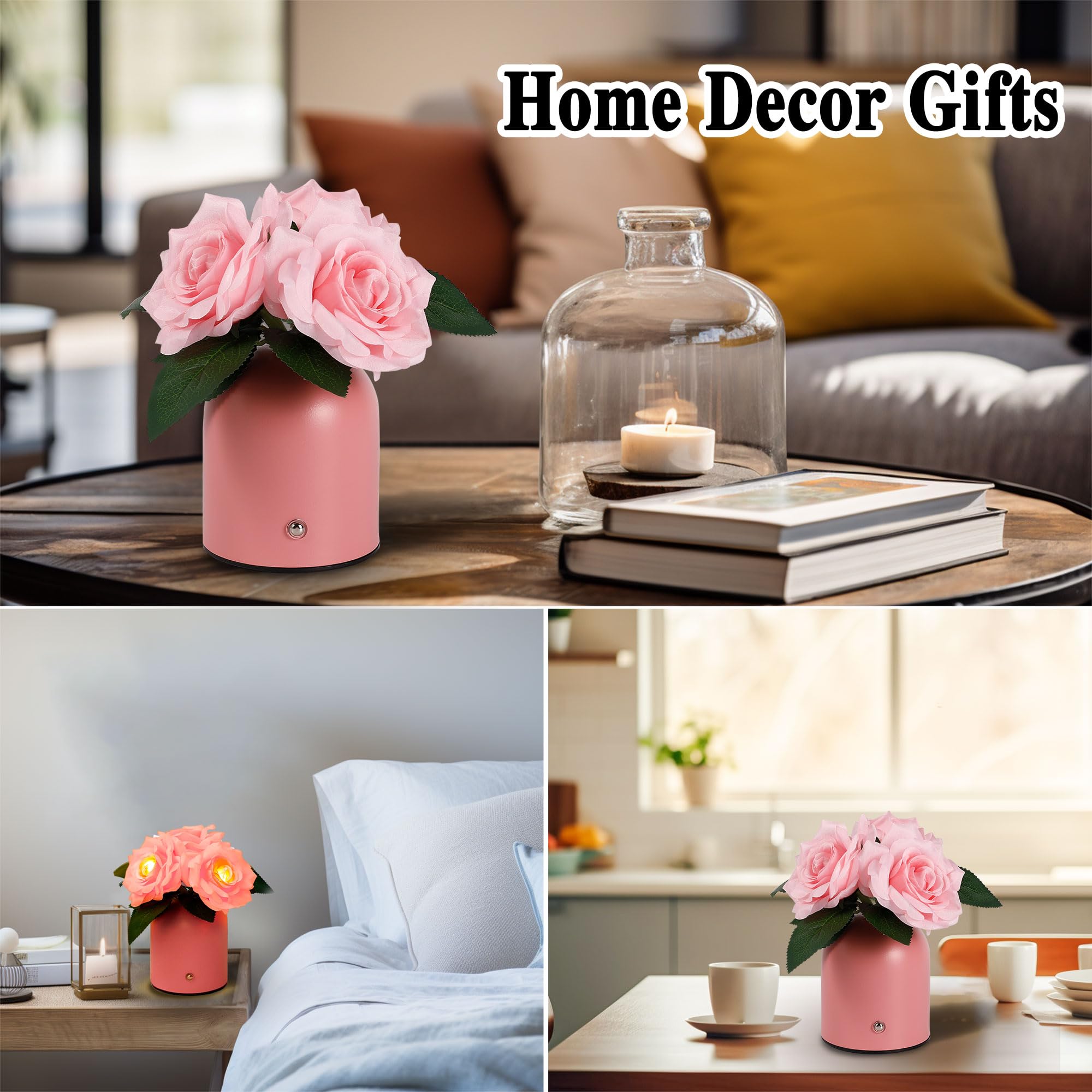 Pink Rose Led Lamp For Womens Gifts, For Womens Wife Girlfriend Daughter Friends Her Mothers Day Valentines Anniversary Birthday