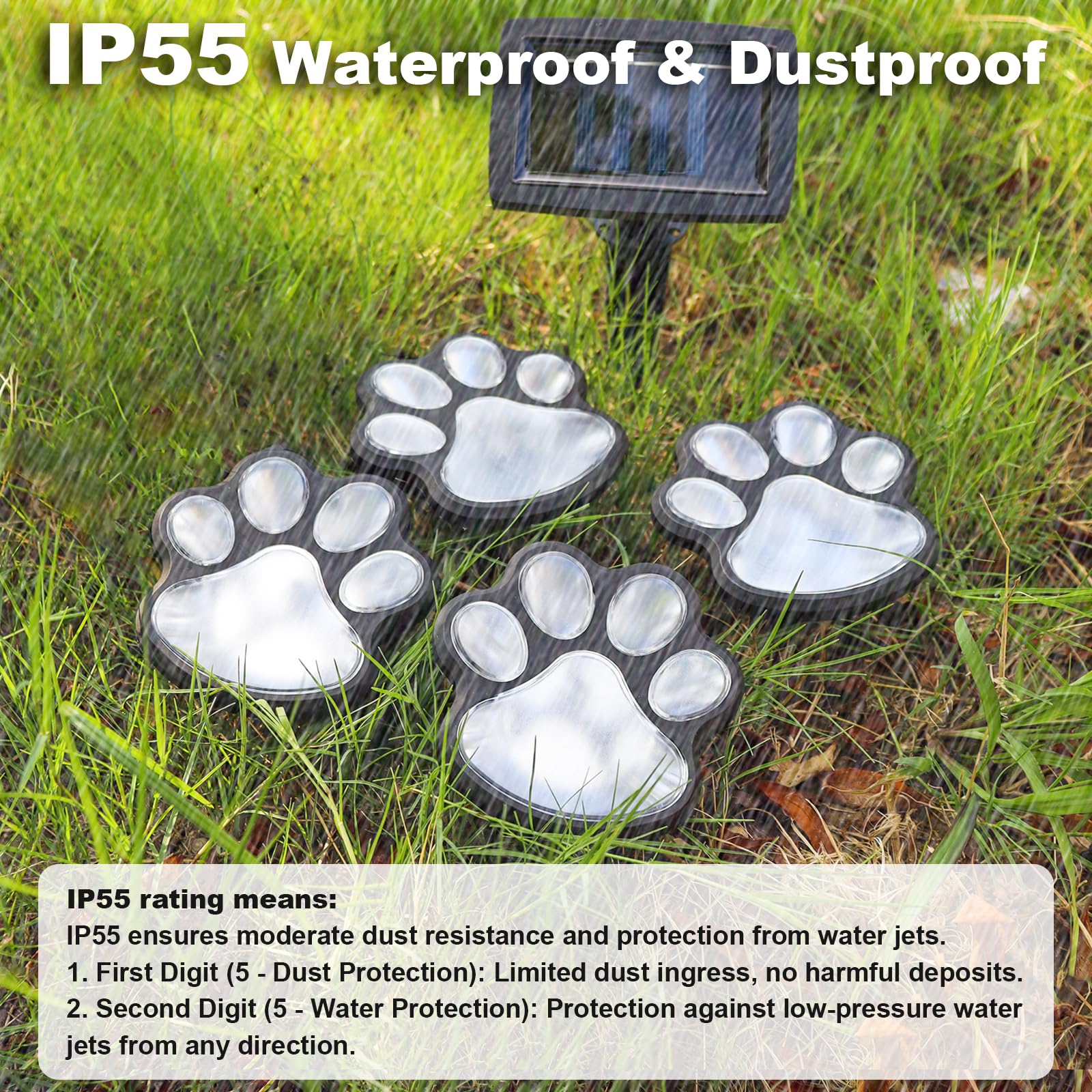Ratopo Animal Paw Print Solar Lights - 4 Pack, IP55 Waterproof, Cool White Outdoor Garden Decor, Model 19-WD-4