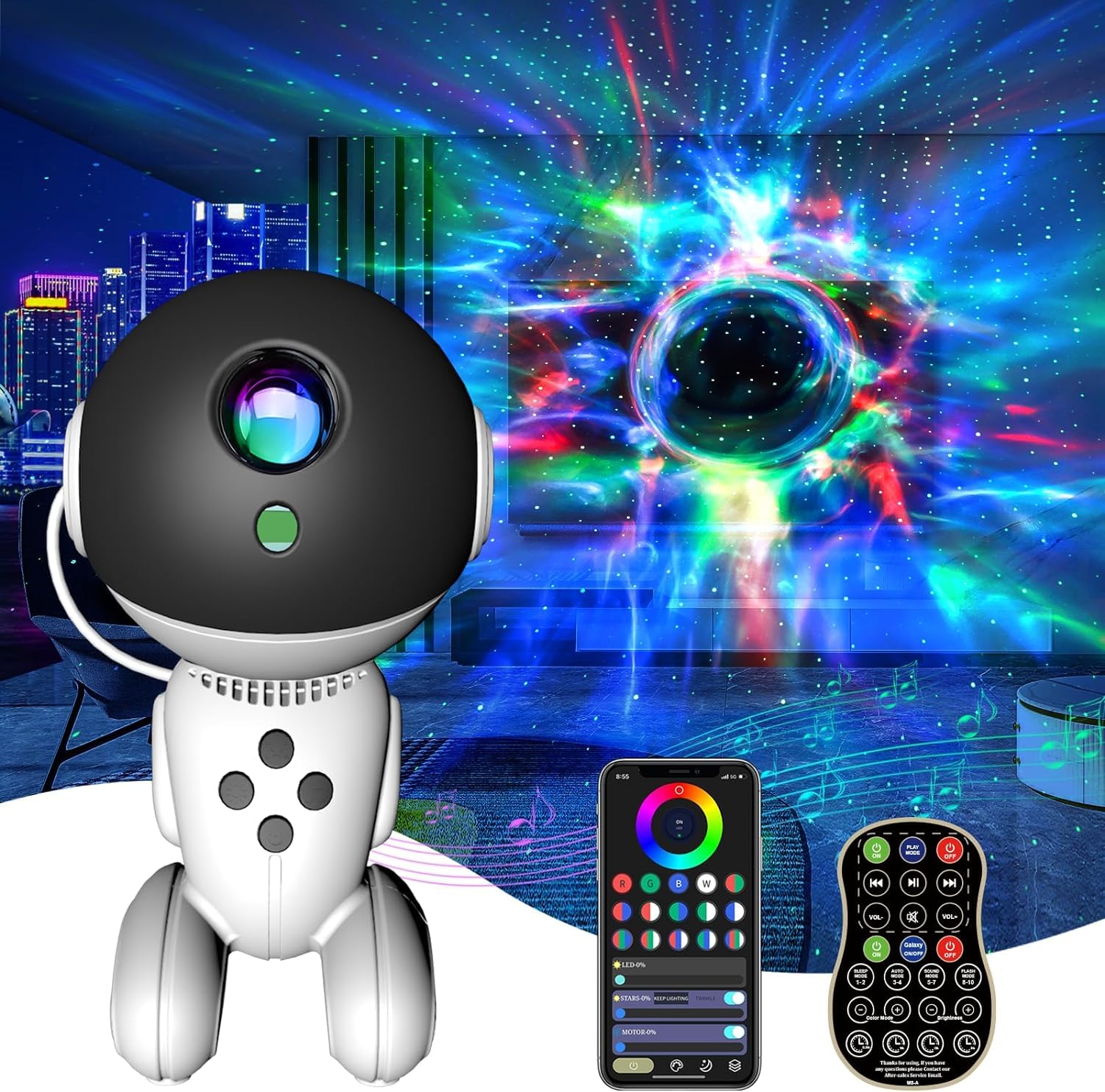 Robot Galaxy Lights Projector  APP Control Star Projector Nebula Light with Remote - Galaxy Star Night Light for Bedroom with Timer and White Noise Kids For Mature Users Gifts for Christmas Birthdays