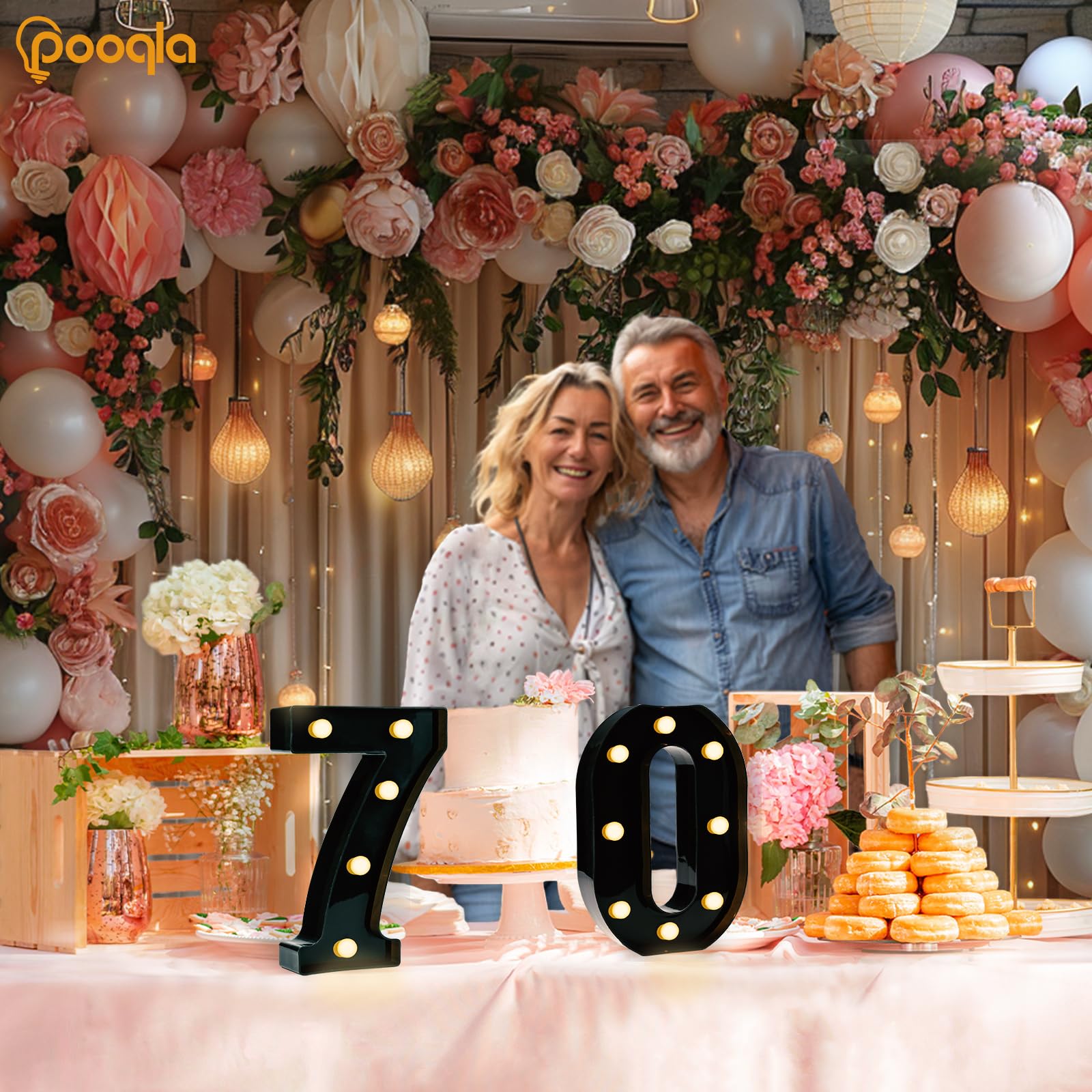 Pooqla Light Up Numbers, Lighted Marquee Number Sign For 70Th Birthday Party Decor, Battery Powered Led Number Lights For 70 Party Decor, Lights Sign For Wall Home Anniversary Decor, Number 70