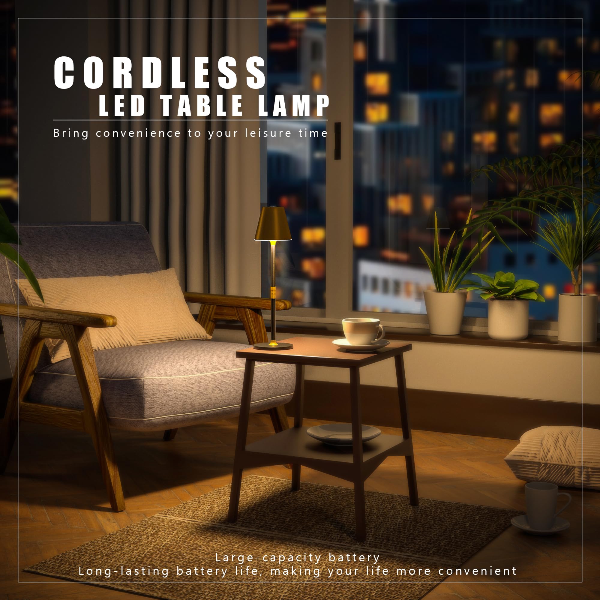 Timjorman LED Cordless Table Lamp - 4000mAh Rechargeable, 3-Level Brightness, Minimalist Design, Gold & Black, 4 Pack