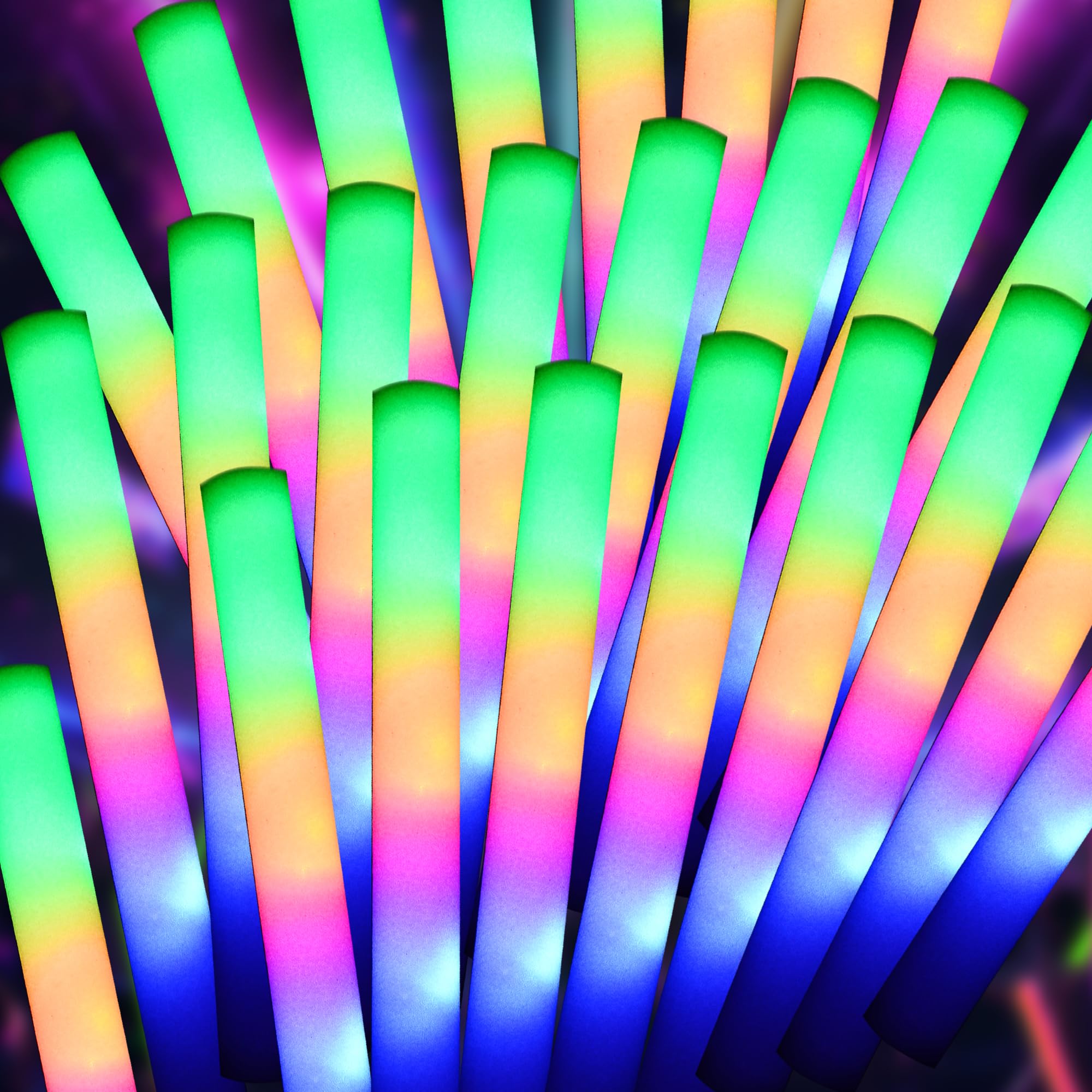 pelreame 204 Pcs LED Foam Glow Sticks Bulk Foam Light Up Sticks 3 Modes of Color Flashing Glow in The Dark Party Supplies for Birthday Halloween Christmas New Year Wedding Raves Concert Carnival