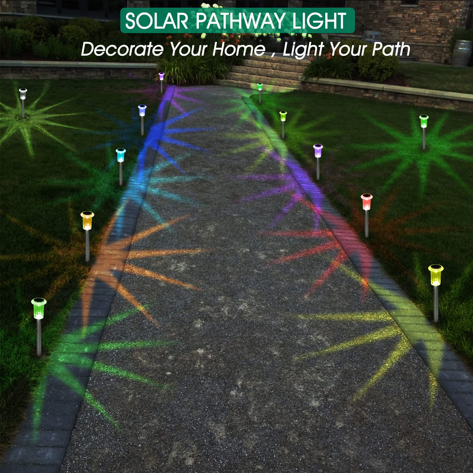 Eyrosa Solar Pathway Lights, 15 Pack, Waterproof, Acrylic, Color Changing, Model OSA003-15