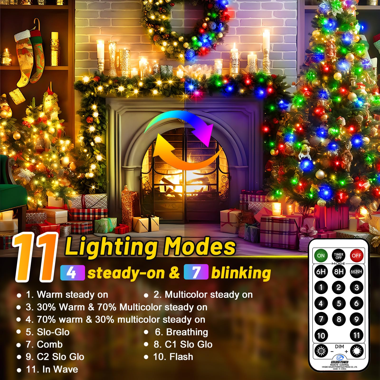 Knonew 472Ft 1200 Christmas Lights Outdoor Clear Wire Color Changing String Lights With 11 Modes & Timer Dimmable Fairy Light For Xmas Tree Roof Yard Wedding Decorations(Warm White To Multicolor)