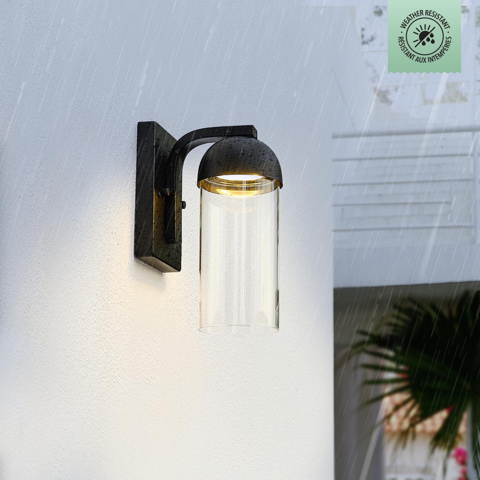 Globe Electric 12W LED Outdoor Wall Sconce, Matte Black, Clear Glass Shade, Model 60000023