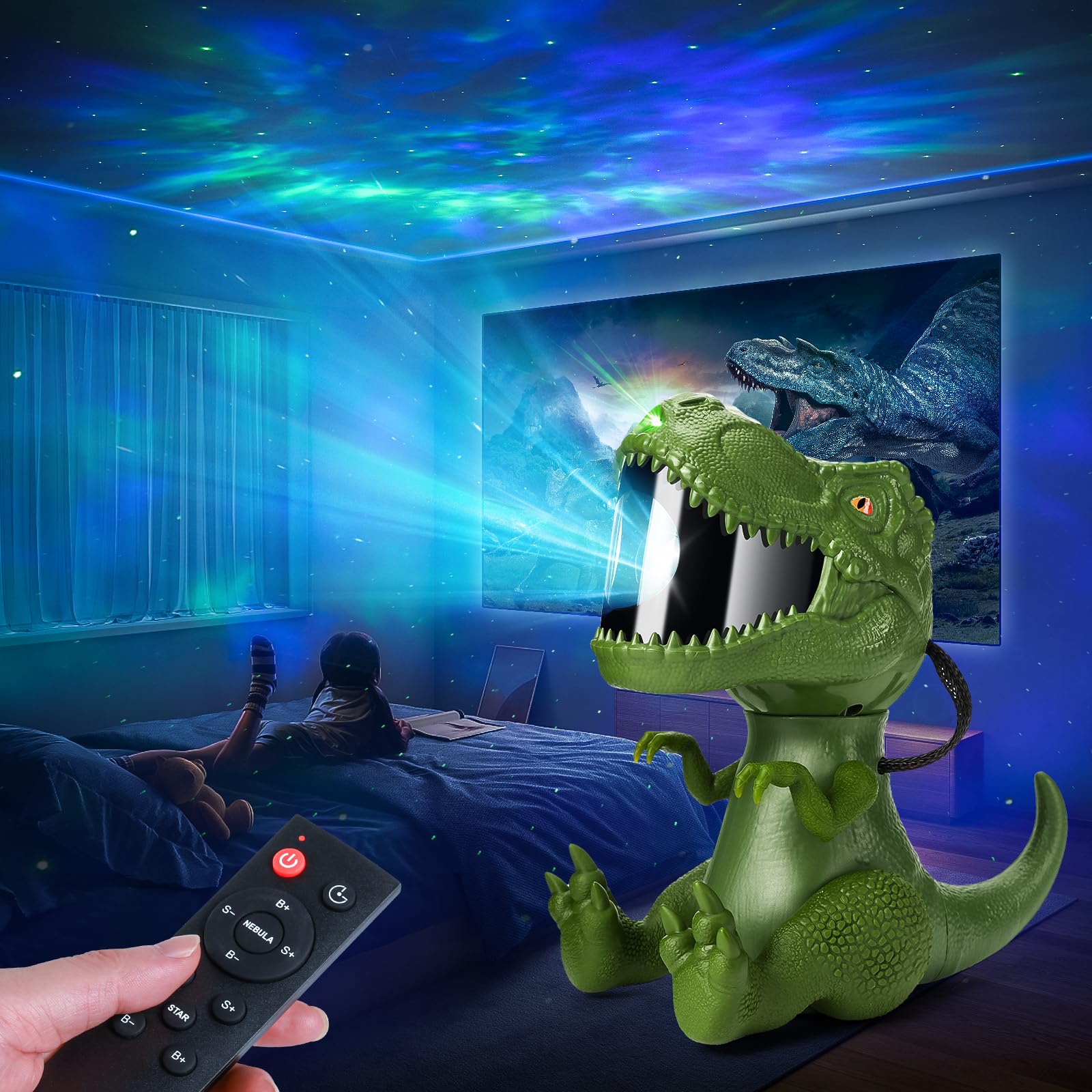 Dinosaur Star Projector Night Light: Galaxy Projector Light for Kids Bedroom Ceiling Decor Christmas Gift(Green)