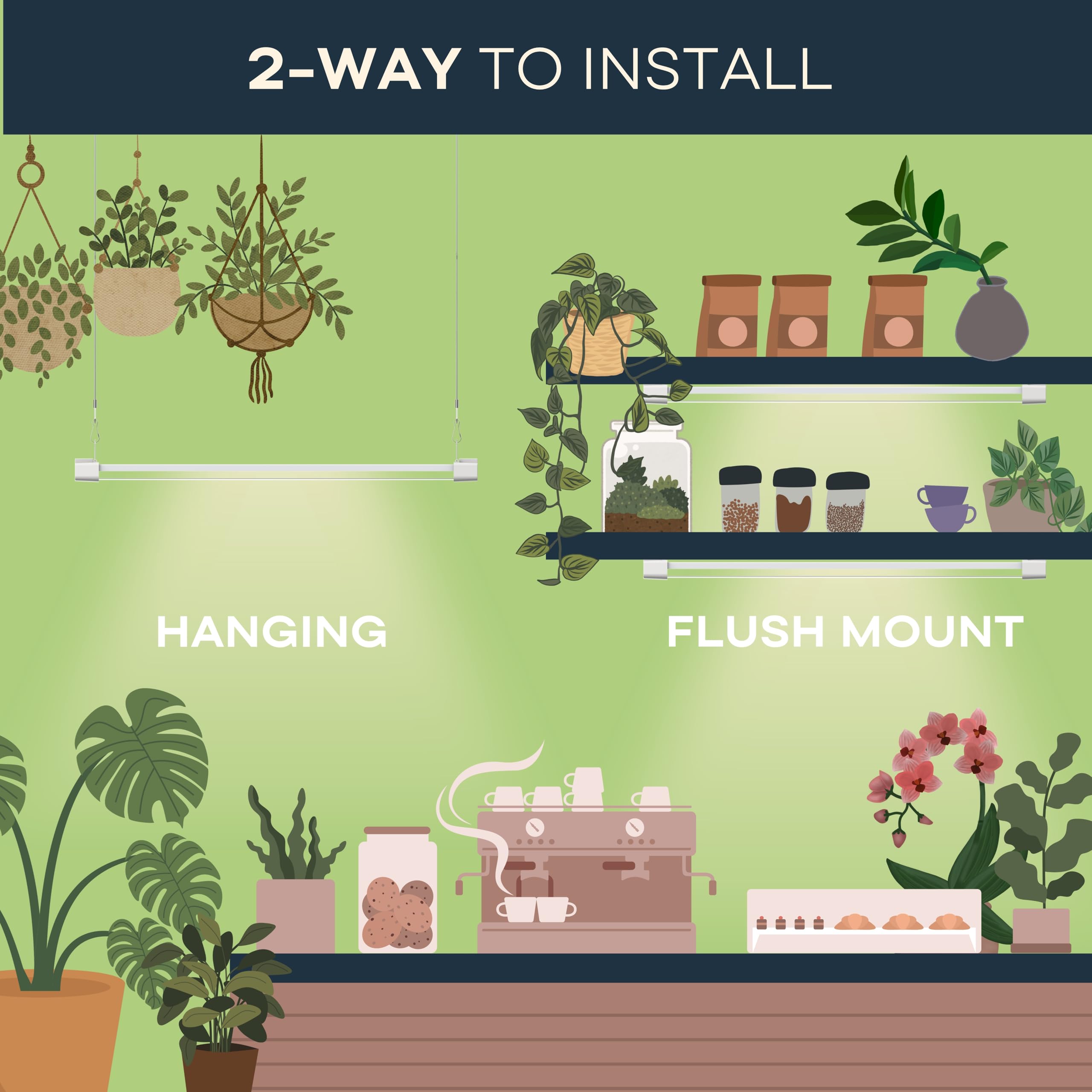 Apicdom Led Grow Light 2Ft Full Spectrum Compact Linkable Lighting Fixture For Indoor Greenhouse Year Round Plant Seedlings, Essential Grow Slim Hanging Suspended Strip