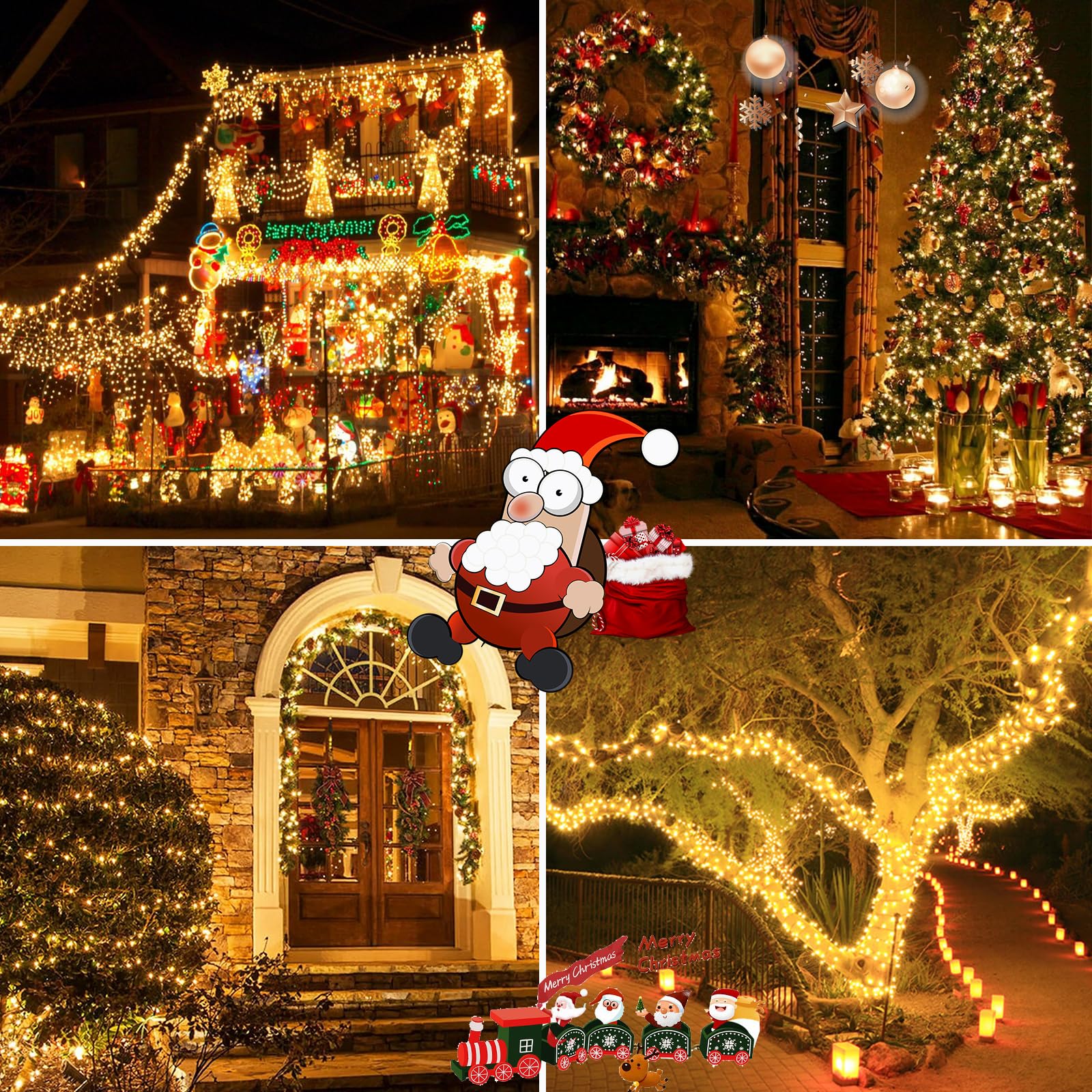 4-Pack Total 800 Led Solar String Lights For Outside, Solar Christmas Lights Outdoor Waterproof, Green Wire Solar Tree Lights Wi