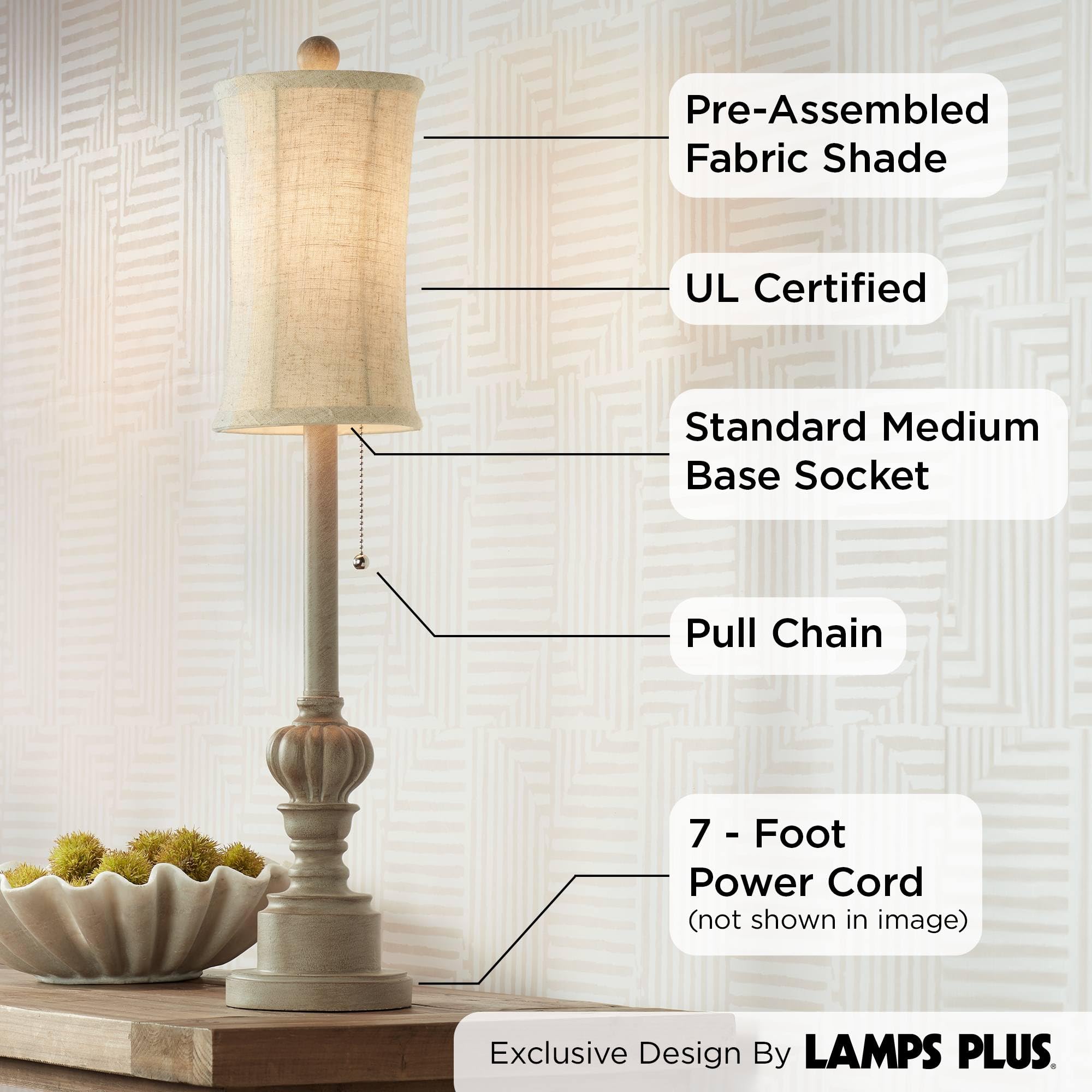 Regency Hill Bertie Traditional French Country Style Buffet Table Lamps 28'' Tall Skinny Set Of 2 Natural Candlestick Tall Skinn