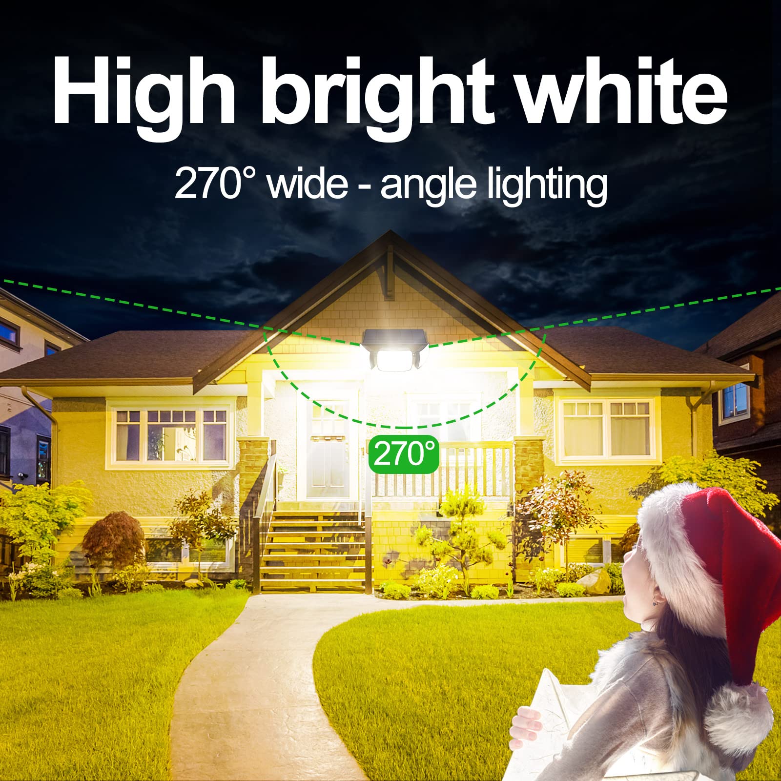 intelamp Solar Security Lights, LED Motion Sensor Floodlights, 6000mAh, 2 Pack, IP65 Waterproof, White, 3 Lighting Modes, Model 12C