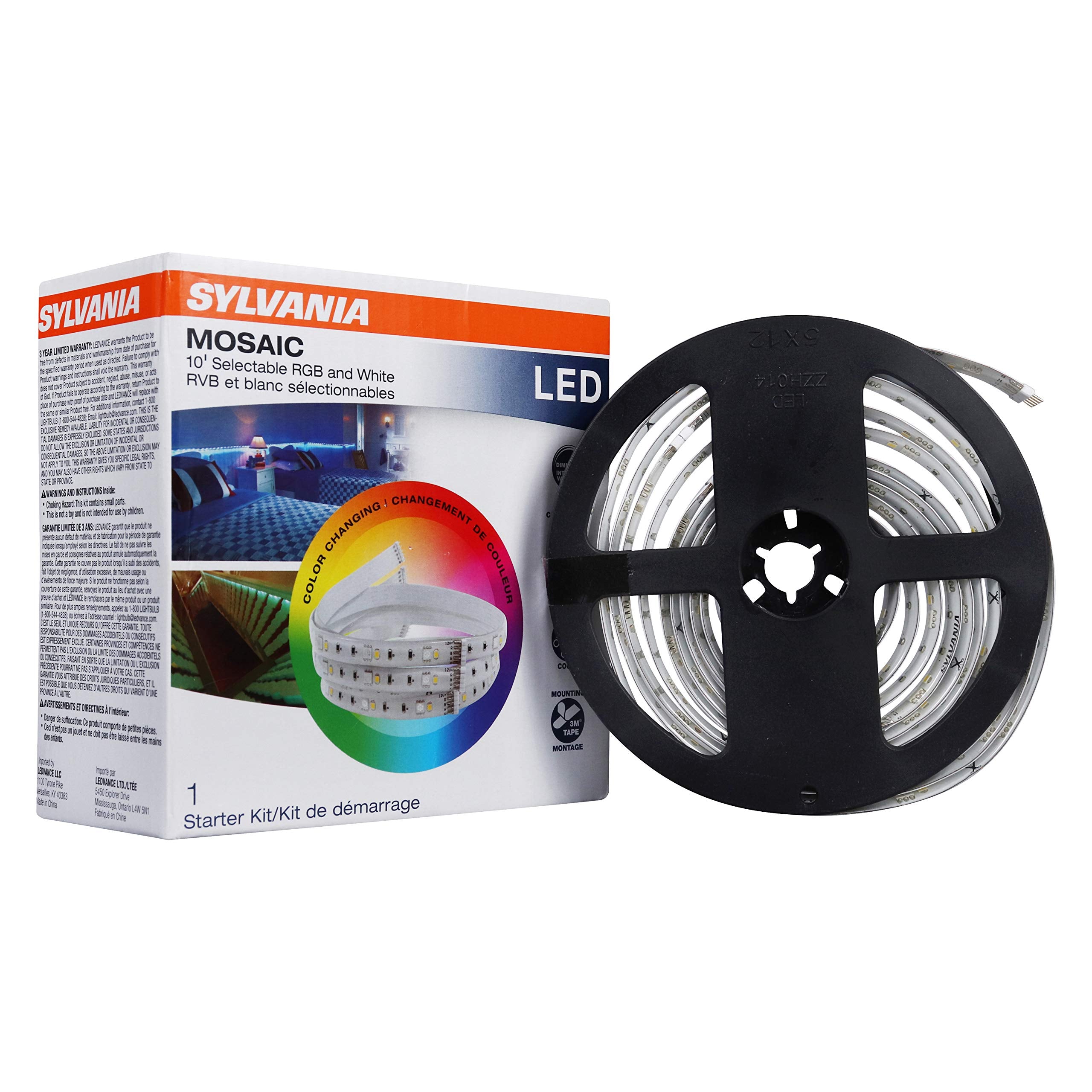 LEDVANCE SYLVANIA LED Light Strip Kit, Dimmable, 16 Colors, 10 Feet, Indoor, Model 65482, Color + White