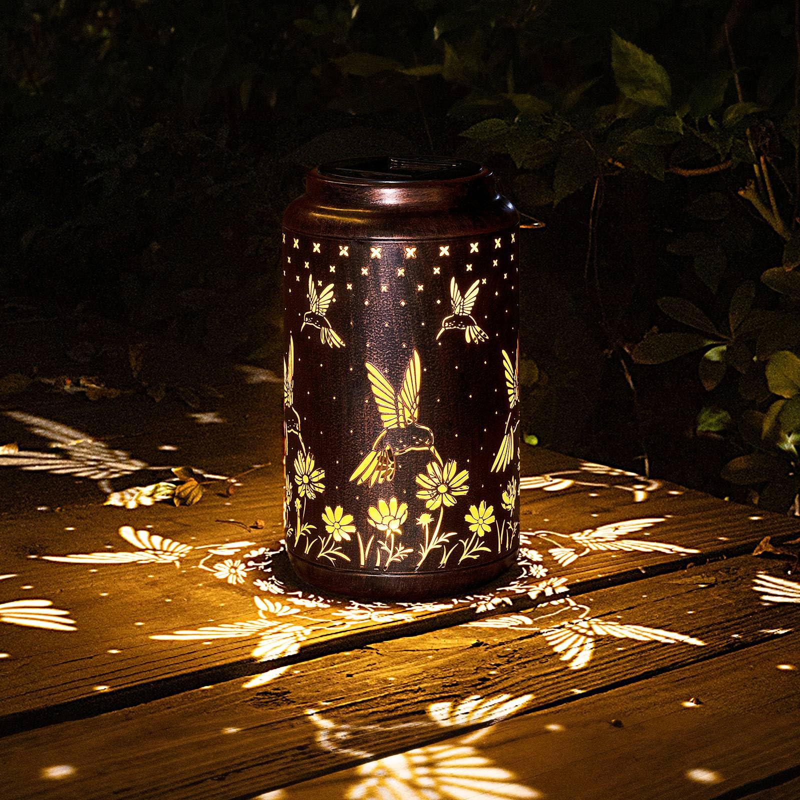 Pearlstar Hummingbird Lantern Hanging Solar Lights Outdoor Decorative Solar Lantern Waterproof For Table Patio Yard Garden Lawn Landscape Lighting, Gardening Gifts For Women Mom (Hummingbird-B)