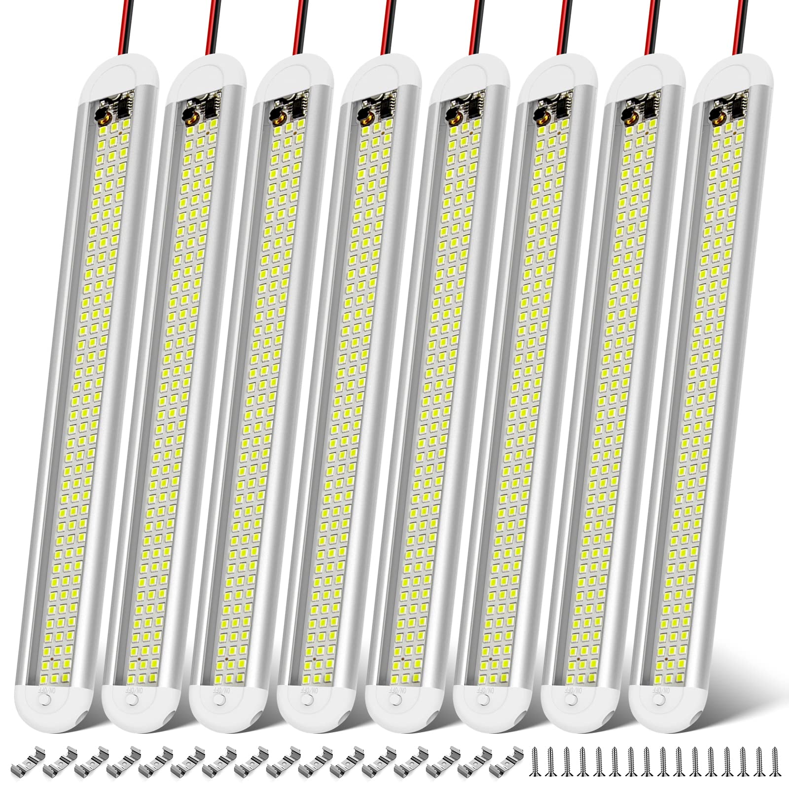 CT CAPETRONIX 12V LED Interior Light Bar, 120 LEDs, 1500LM, 8W, White Light, 8-Pack for Cargo Trailers, RVs, Boats