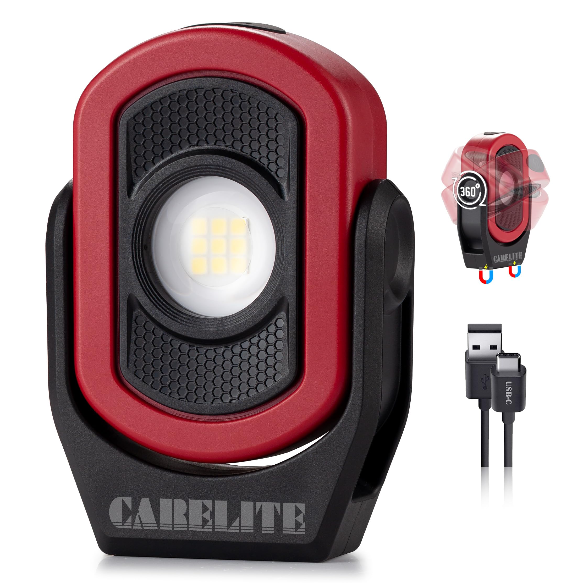 Carhigh-standard Work Light  Magnetic Light With 3 Modes & 360 Pivoting Head  780 Lumen Rechargeable Pocket Light For Mechanics  Jobsites And Emergency (Red)