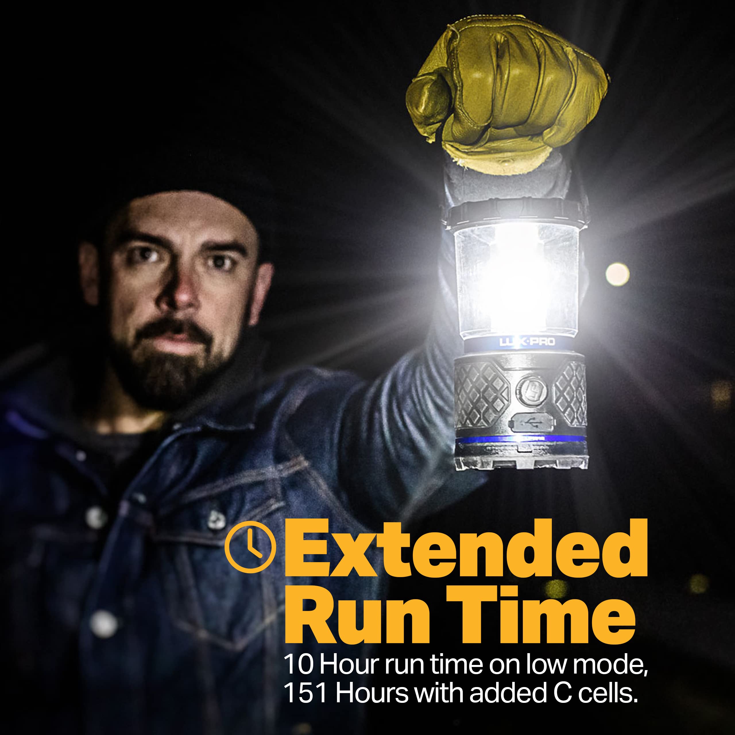 LUXPRO LED Lantern - 1100 Lumen Rechargeable, Dimmable, IPX4 Water-Resistant, Small, Black, Model LP1512