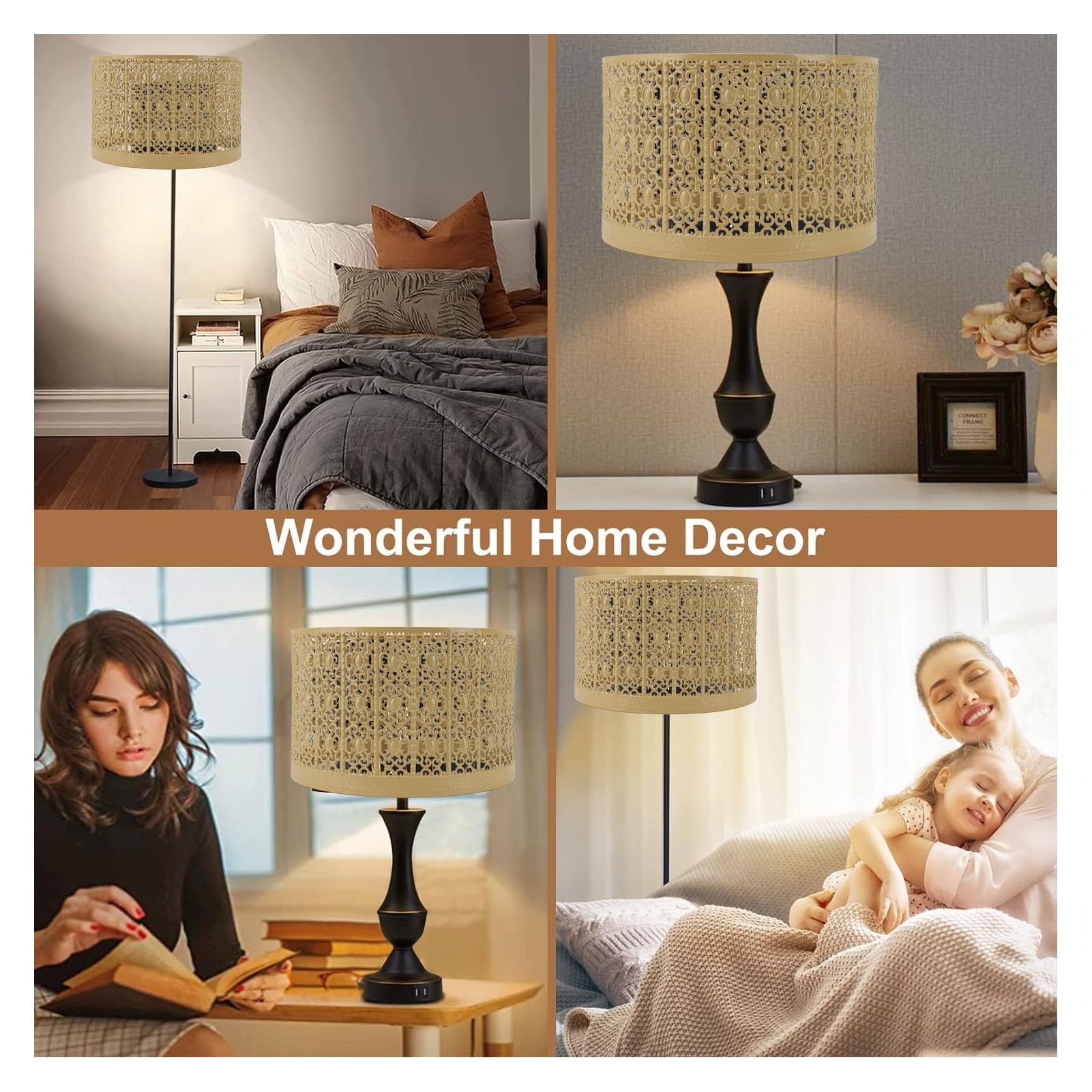 Metal Etching Process Large Lamp Shades, E14 E27 Hollow Tree Shadow Light Cover, Black Lamp Shade Drum Big Lampshades For And Floor Light, Bedroom Modern Lamp Shade
