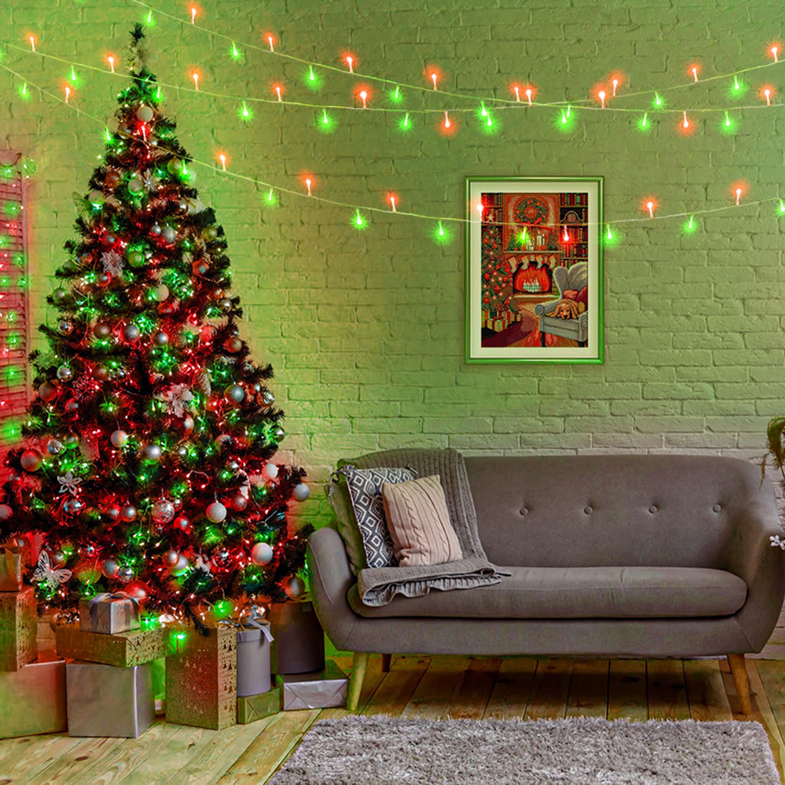 Vivideal 200 Led Red And Green Christmas Lights - 66Ft String Lights Indoor Clear Wire 8 Modes Plug In Waterproof Fairy Lights With Timer Memory For Indoor Outside Bedroom Home Party Decorations