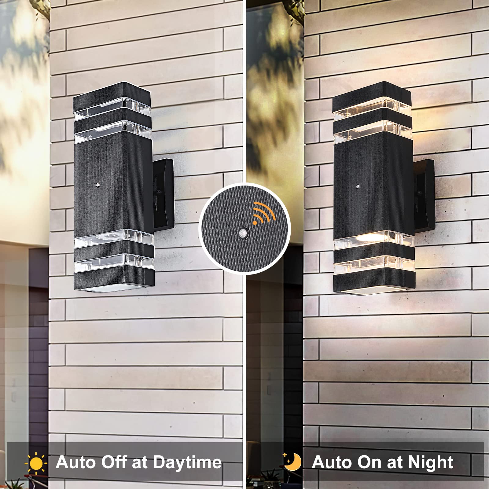 TEBLAMPUE Dusk to Dawn Outdoor Wall Lamps, Waterproof 3000K Warm White, Black, 2 Pack, Aluminum, Model TEBOWLS4