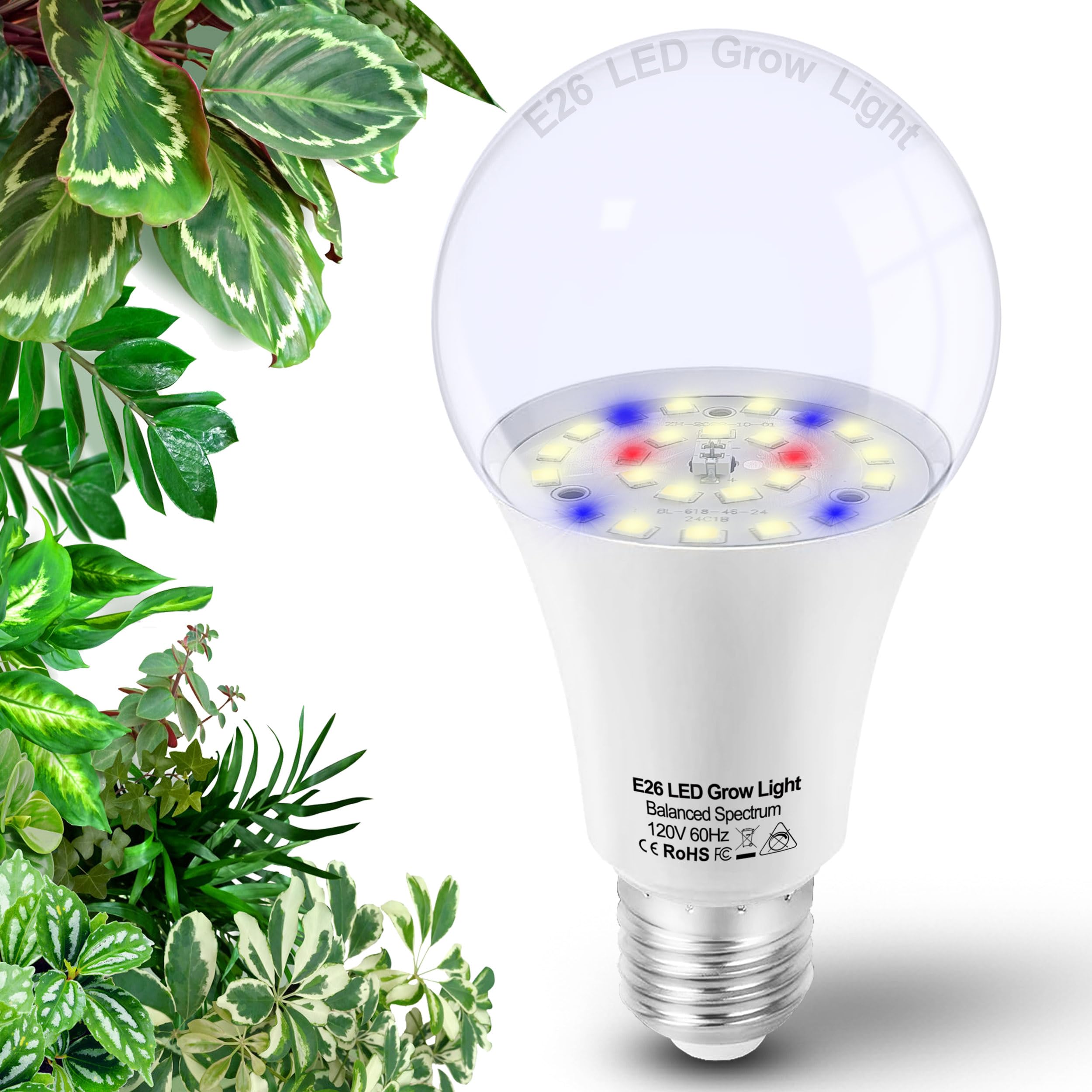 ALIDE Grow Light Bulbs Full Spectrum E26 A19 10W 5000K Red Blue Plastic Model AGU10435 for Indoor Plants Hydroponics