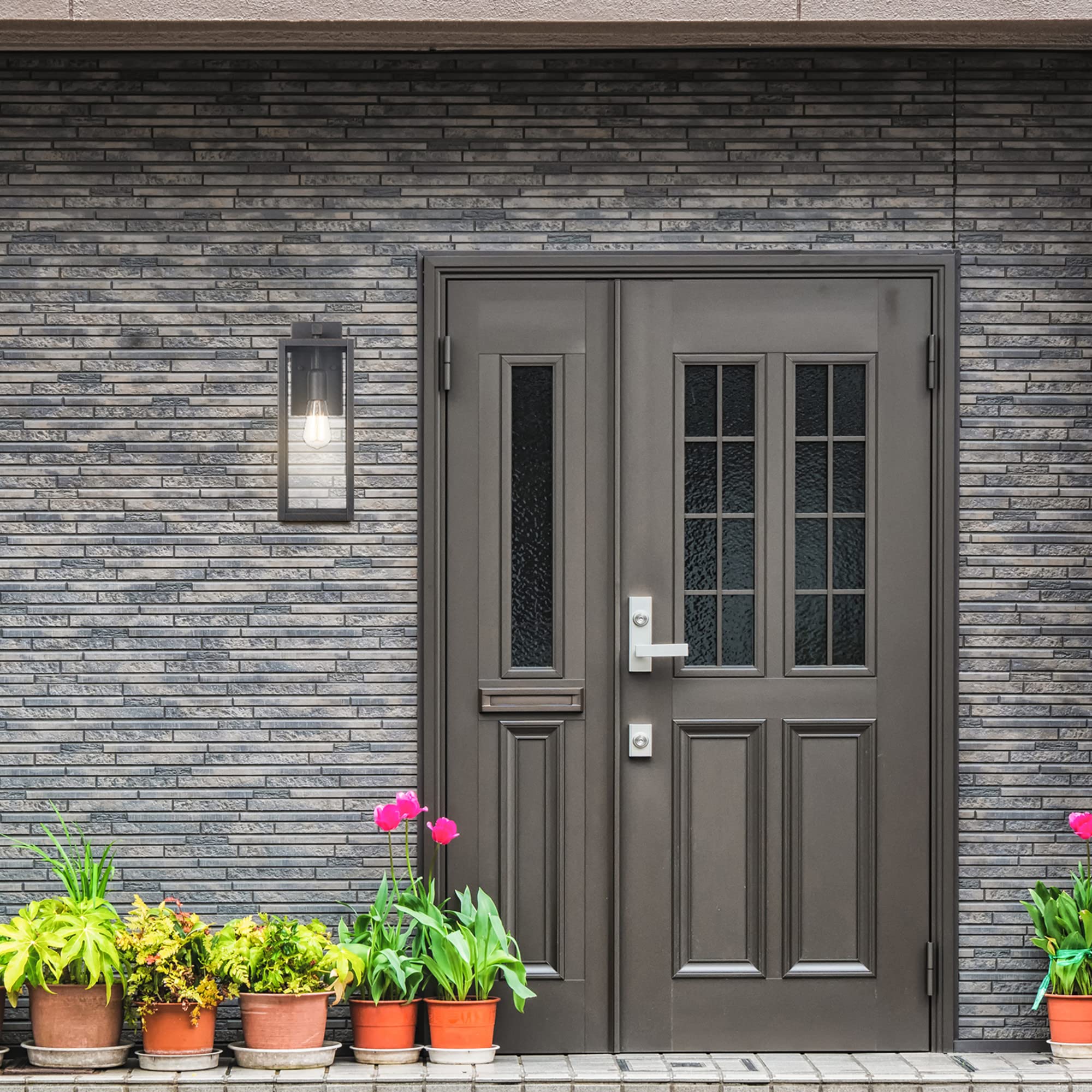 Globe Electric 44837 1-Light Outdoor Indoor Wall Sconce, Brushed Dark Bronze, Clear Glass Shade, Back Porch Lights, Front Patio,