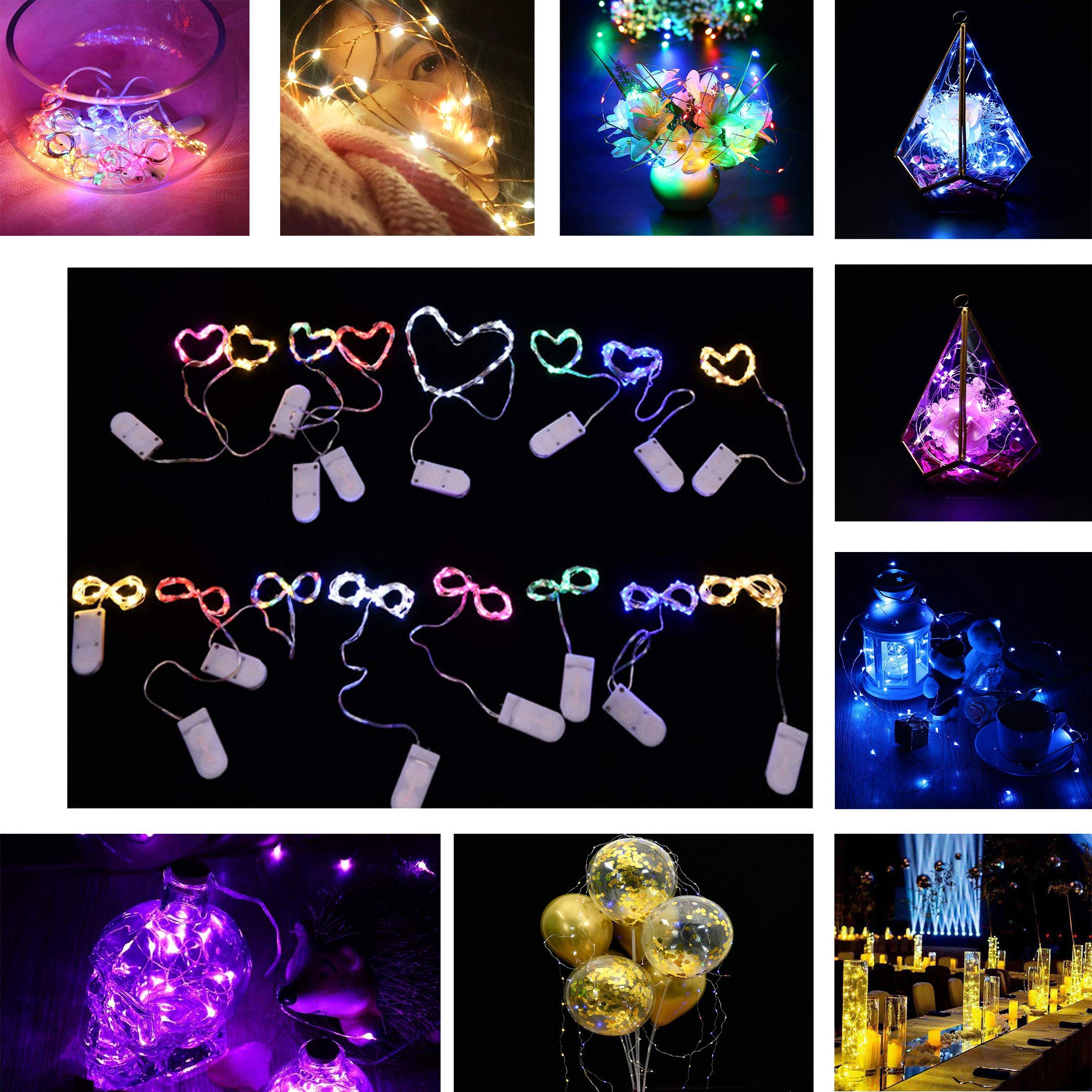 Yjfwal 18 Pack Fairy String Lights(Batteries Included) 10.5Ft 30 Leds Wire Battery Powered Fairy Rope Light For Diy Wedding Party Mason Jars Christmas Tree Gift Decorations (7 Colors)