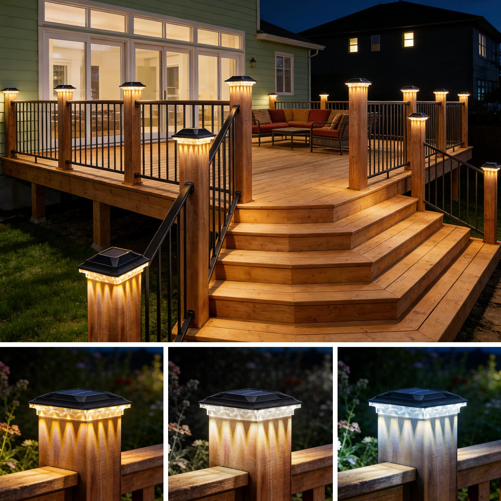 FabStyl Solar Post Cap Lights 16 LEDs Outdoor Waterproof 12 Pack for 3.5x3.5 4x4 Vinyl/Wooden Fence Post Light Solar Powered wit