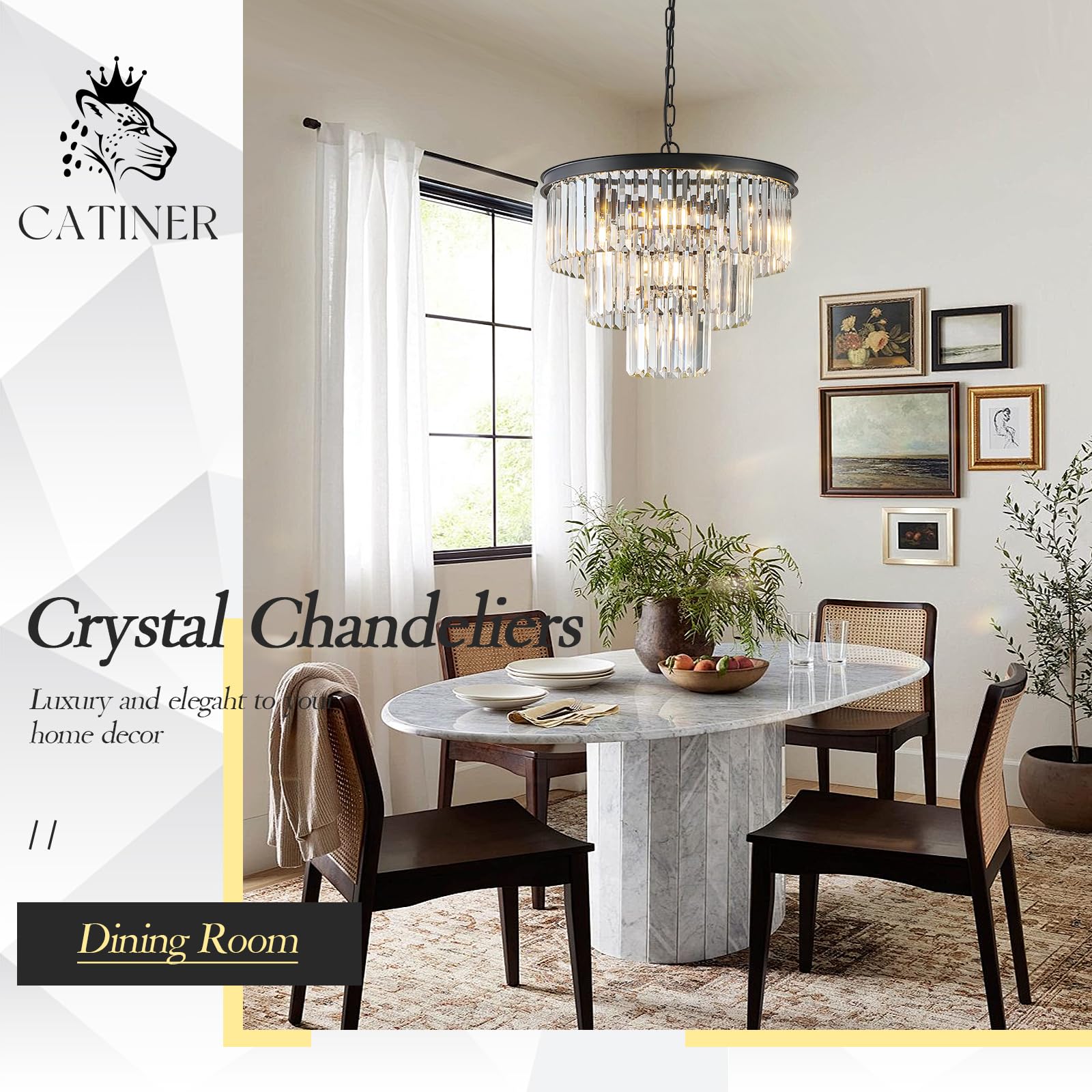 Catiner Black Crystal Chandeliers, 20    Modern Chandeliers For Dining Room 3 Tiers 7 Lights Luxury K9 Crystal Ceiling Pendant R