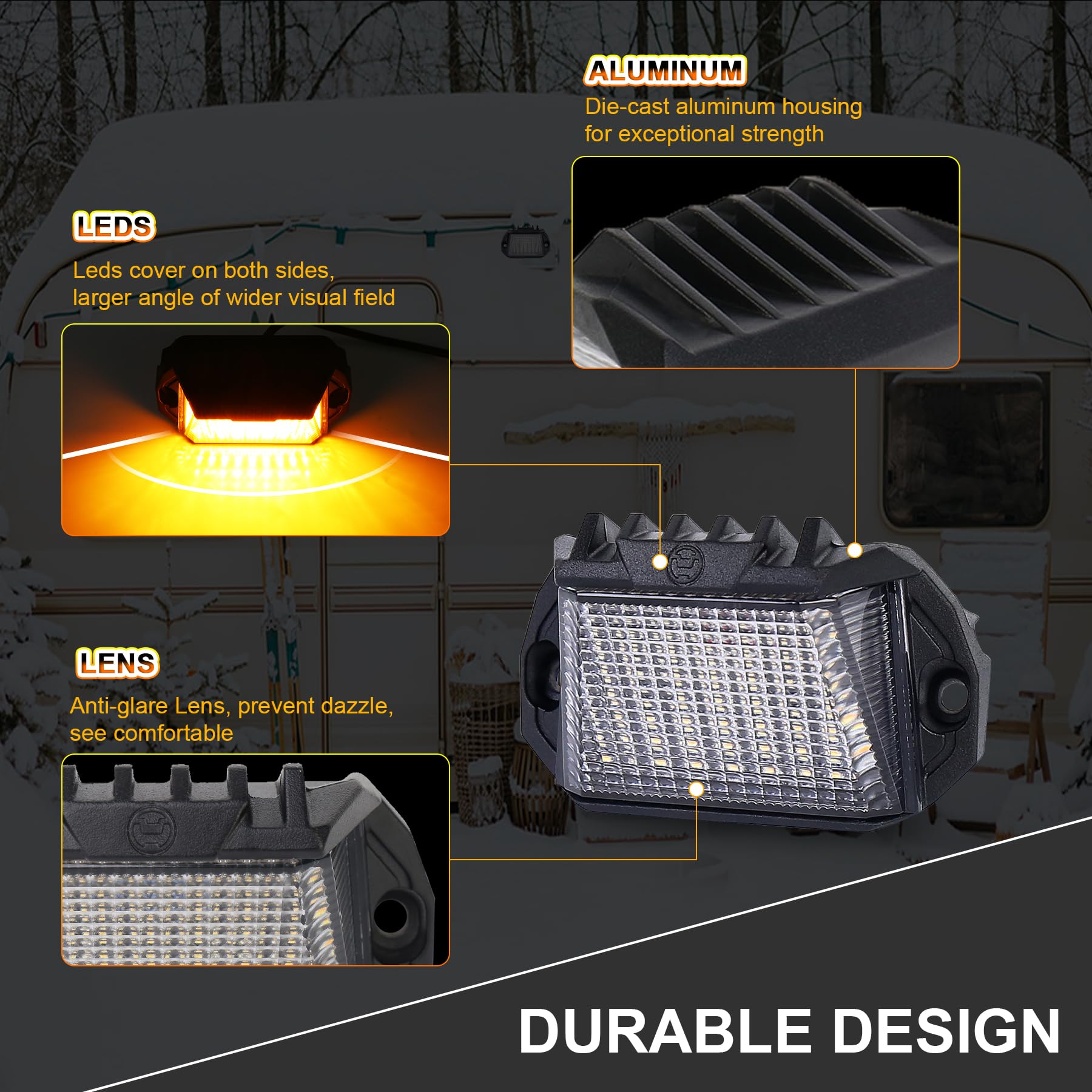 POVTOR RV Exterior LED Light, 39 LED Porch Light With 1300LM White/1000LM Amber 12V Lights Replacement Kits for Trailers Campers
