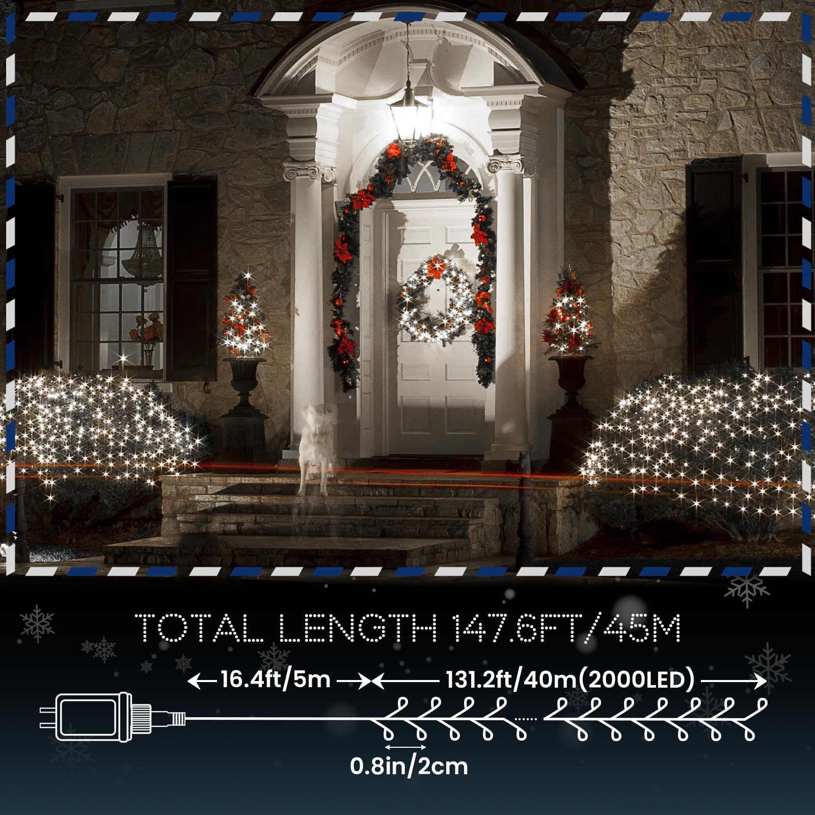Lycklig Cluster Lights 2000 LED Twinkle Lights 147FT Remote 8 Modes Cool White BPW-2000LED-CW