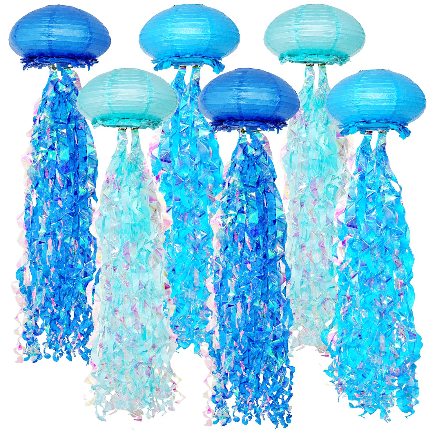 OBXT 10'' Blue Jellyfish Paper Lanterns - Under The Sea Birthday & Mermaid Party Decorations, Ocean and Beach Theme Indoor Outdo