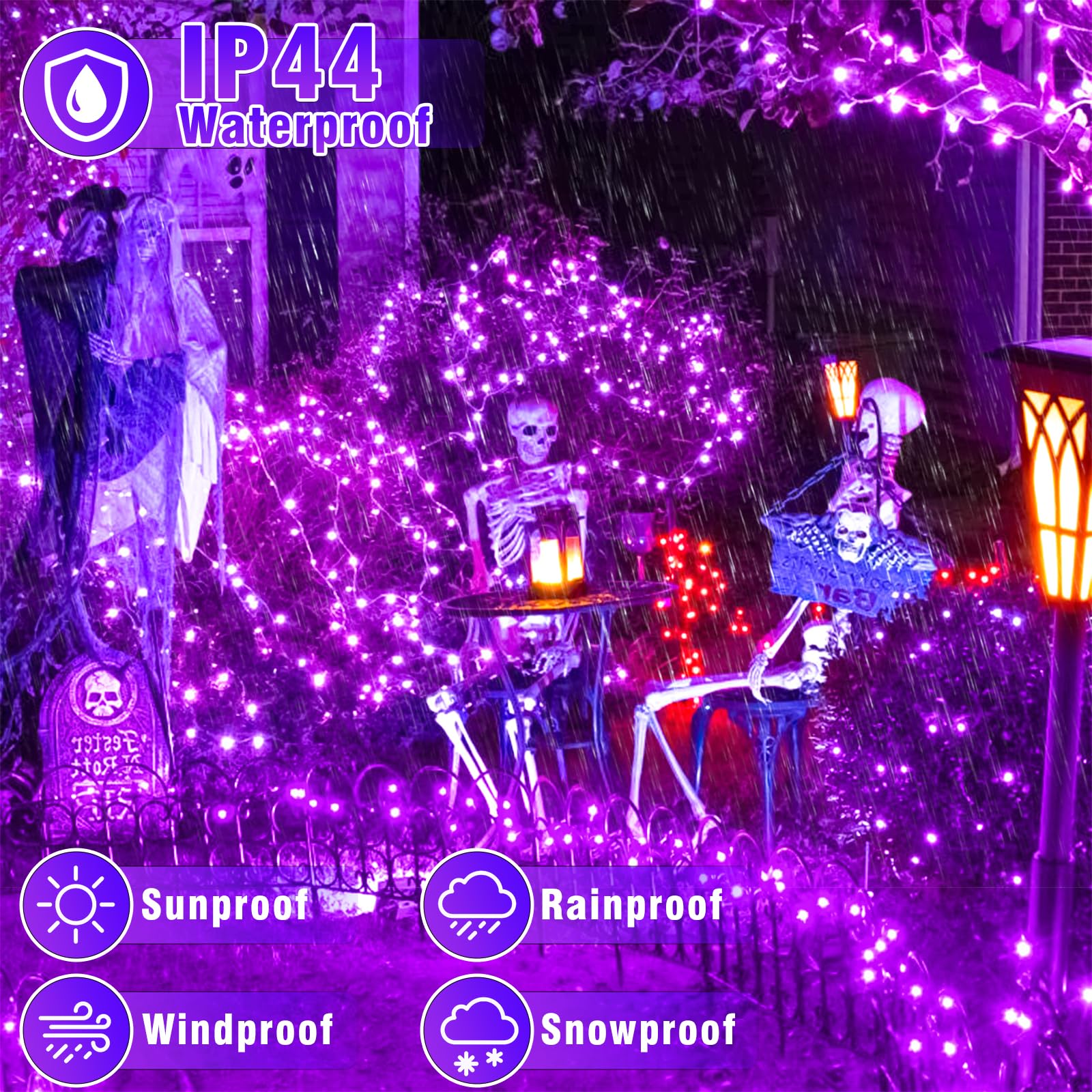 Nielfoi 66Ft 200 Led Christmas Lights Outdoor  Purple Christmas String Lights Indoor Waterproof 8 Modes  Connectable Twinkle Fairy Lights Clear Wire For Home House Room Patio Garden Party