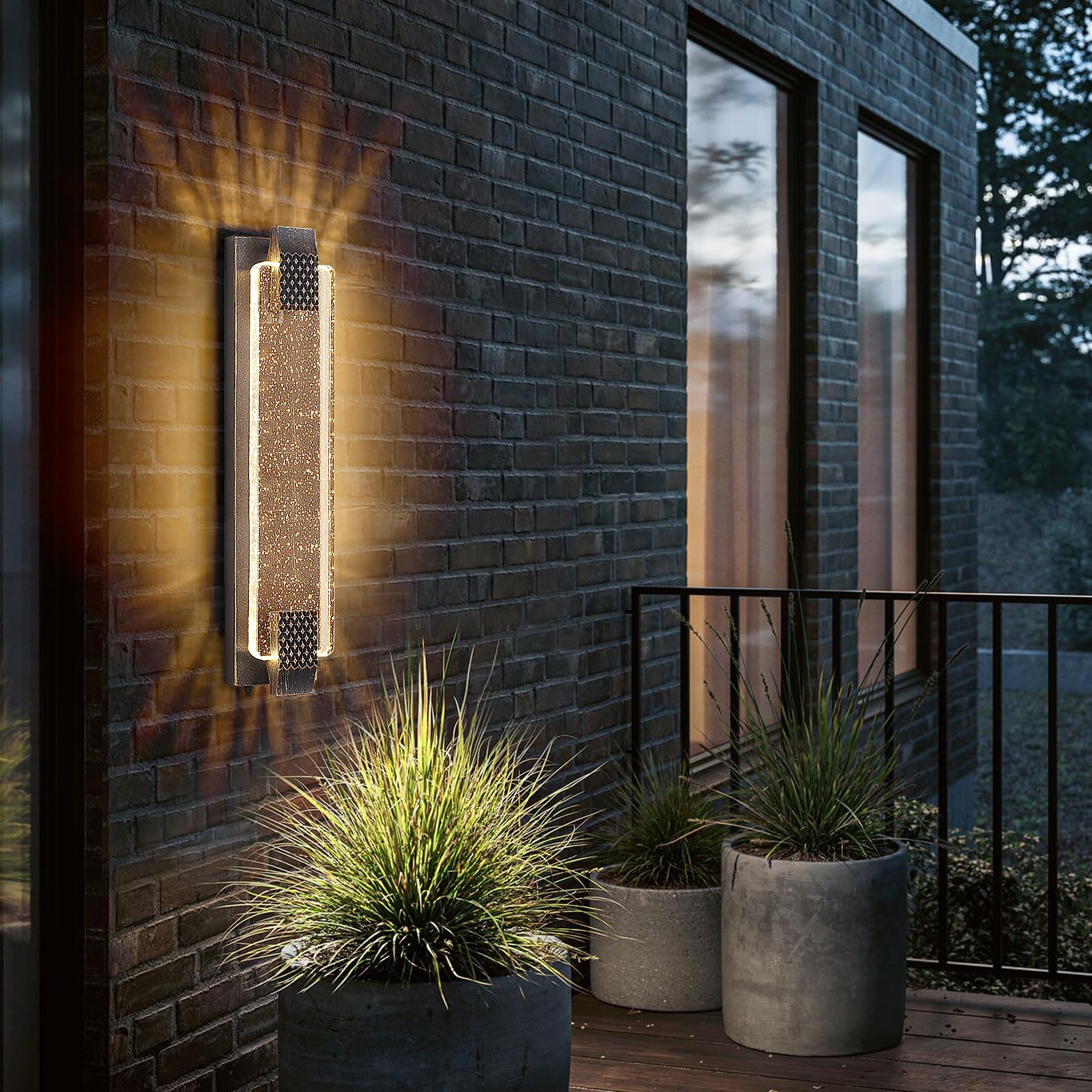 camuucci Dusk to Dawn Outdoor Light with Crystal Bubble Glass,23.6 Inch LED Porch Lights Outdoor Waterproof Modern Outside Sconc