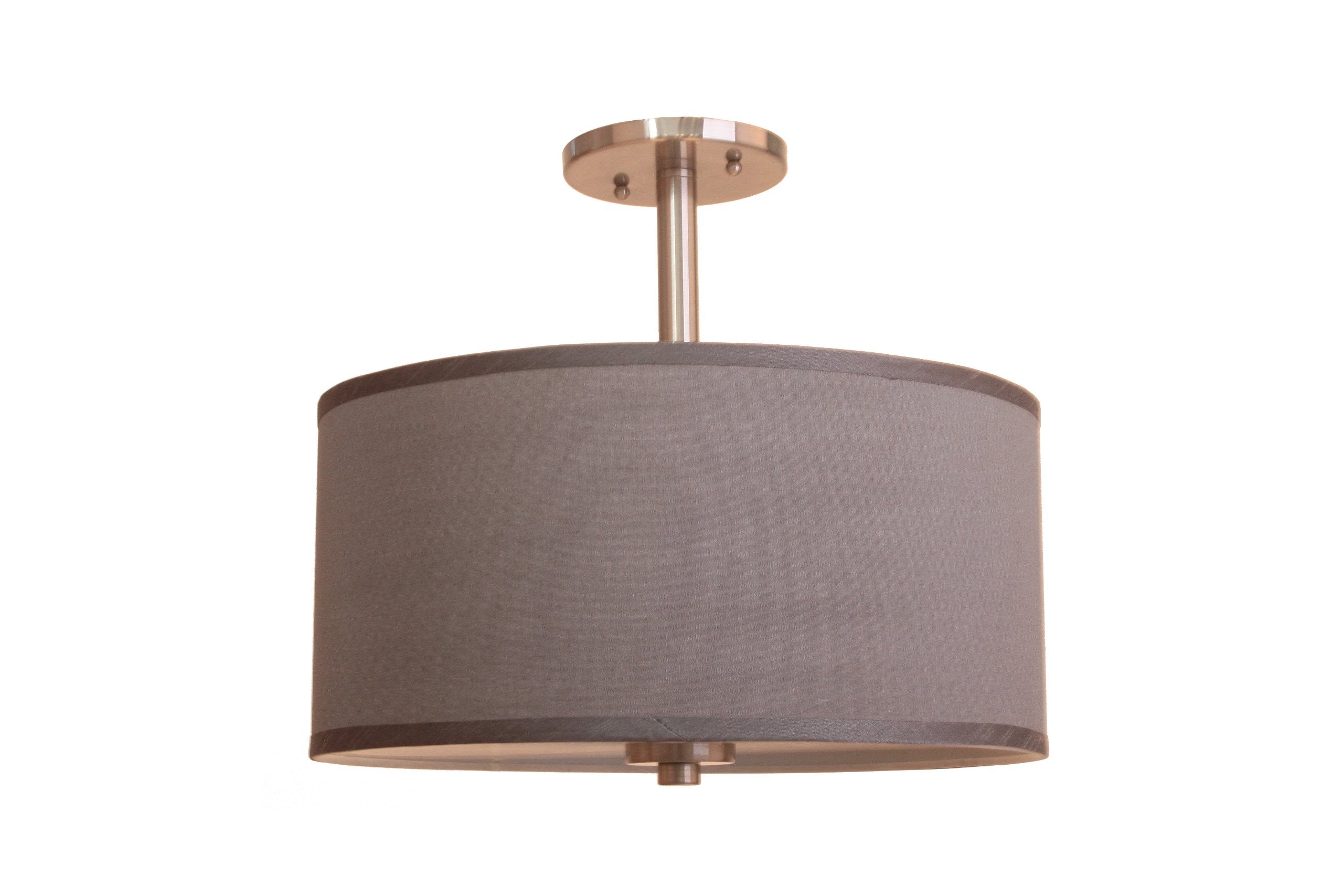 Woodbridge Lighting 3-Light Semi-Flush Mount, 15in Grey Fabric Shade, Satin Nickel, Model 13435STN-S11502