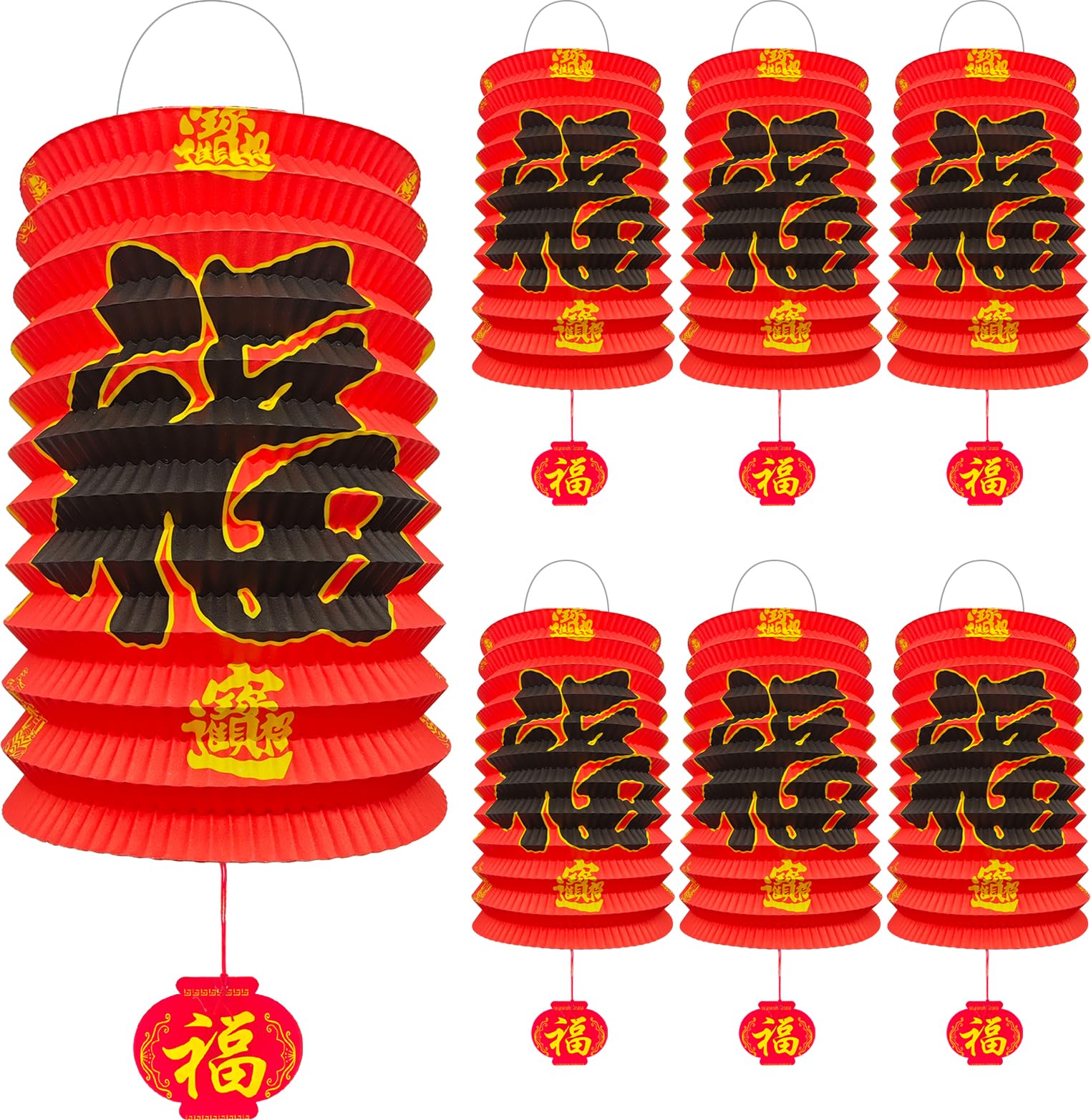 6Pcs Chinese New Year Decorations 2026  6.3*9.8In Year of The Horse Red Fu Lanterns Lunar Spring Festival Ceiling Hanging Paper Lanterns Lamp Party Supplies Decor for Birthday Wedding Restaurant Store
