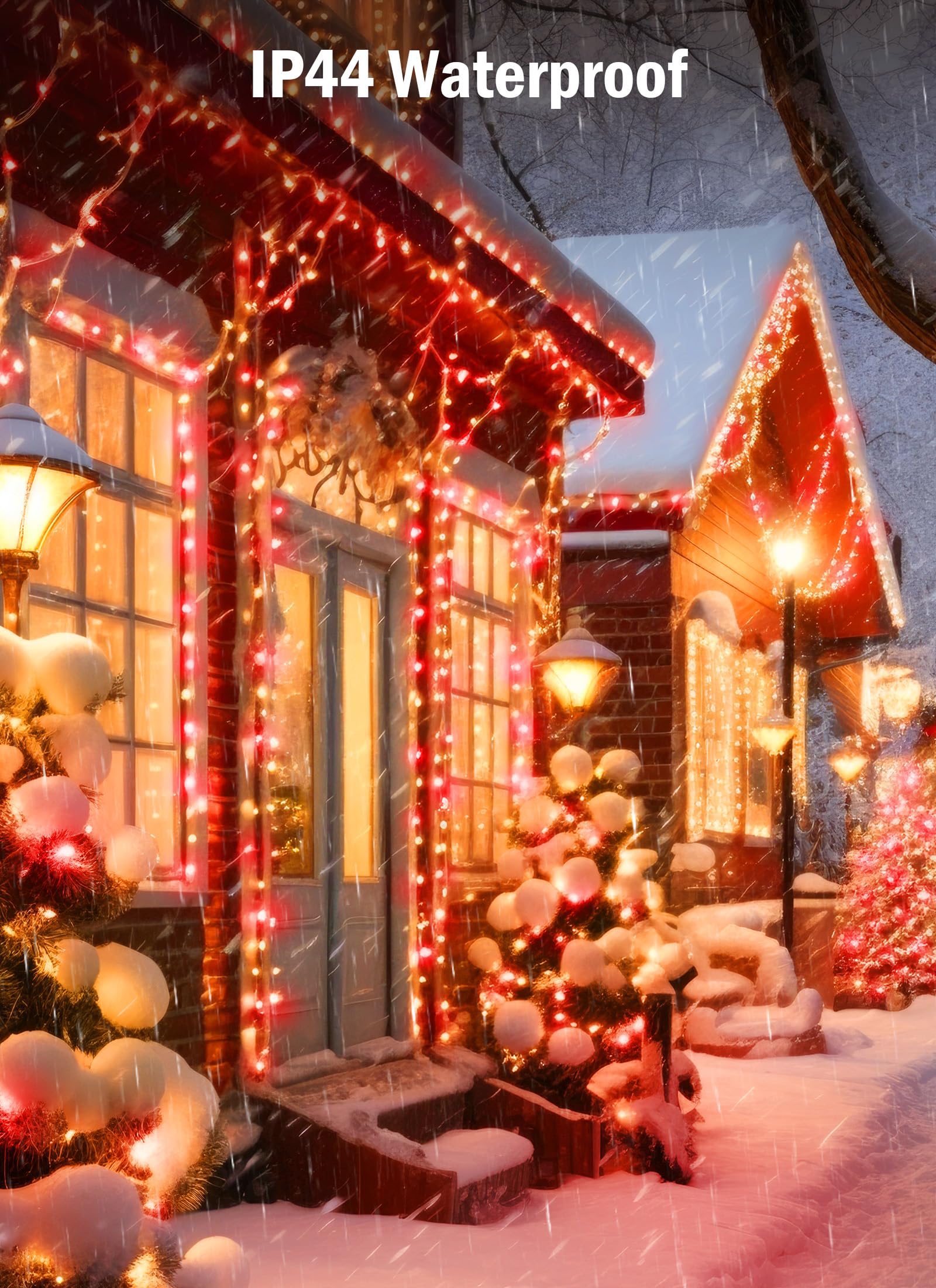 Minetom Christmas String Lights, 100 LED, 33FT, Battery Operated, Waterproof, 8 Modes, Red & Warm White, 2 Pack