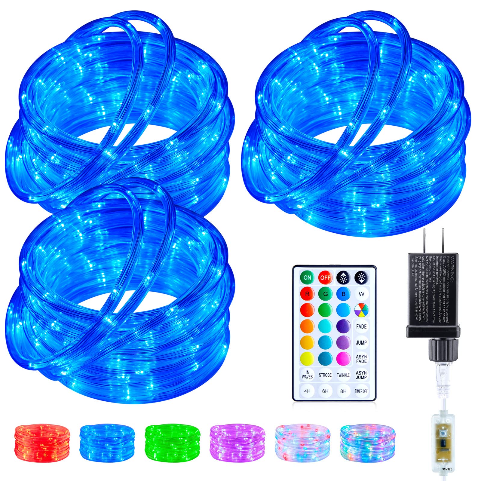 Minetom Color Changing Rope Lights - 99ft 300 LED Outdoor String Lights with Remote, Connectable, Twinkle Holiday Decoration