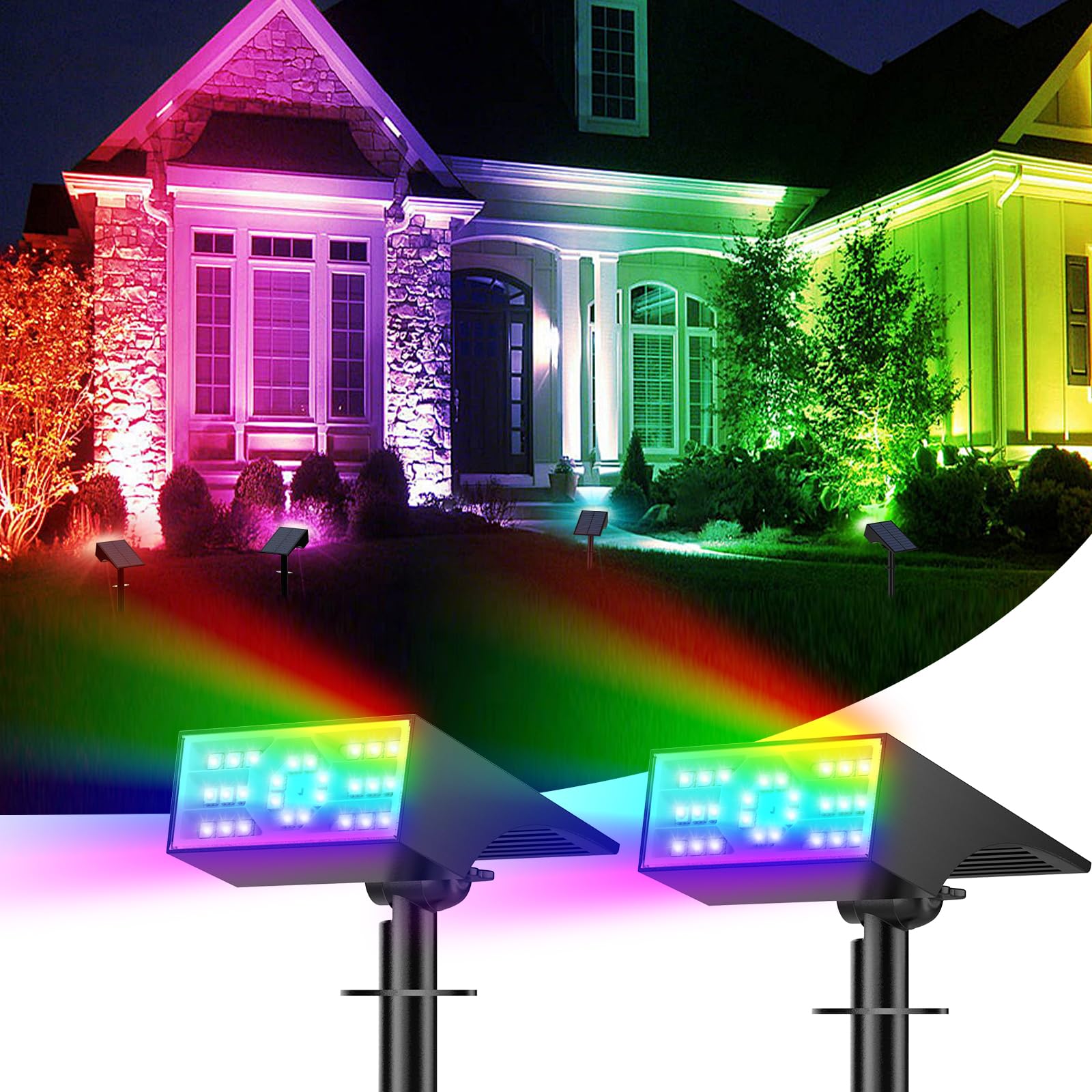 Katipeal Solar Color Changing Rgb Spot Lights Outdoor  2 Pack/7 Lighting Modes Multicolor Outdoor Lights For Yard Waterproof Ip68  Halloween Christmas Solar Landscape Powered Lights Garden Pathway