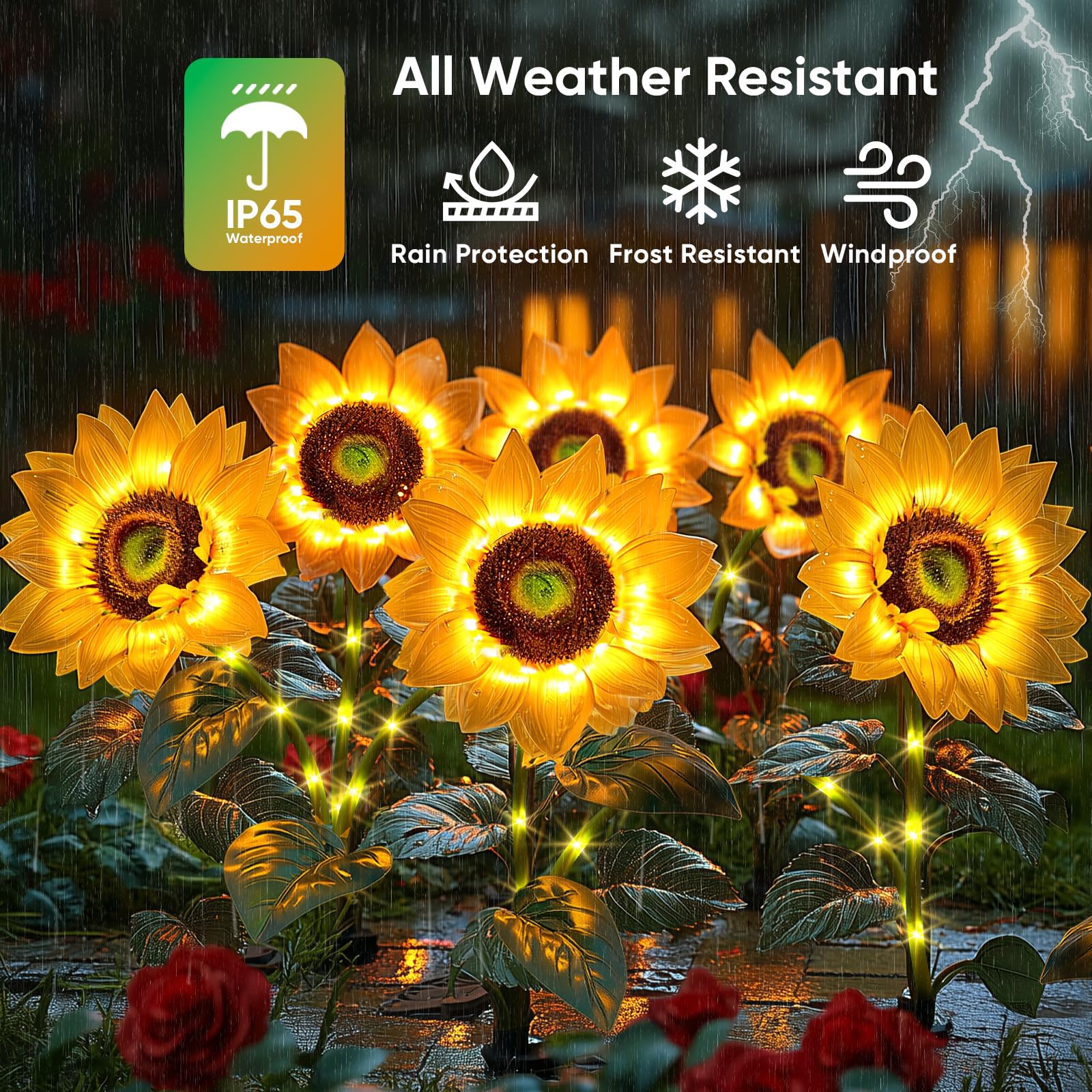 Sunflower Solar Lights Garden Decor: 8-Pack Artificial Led Solar Flower Lights Christmas Outdoor Decorations- Waterproof Decorative Light For Holiday Patio Yard Pathway - Xmas Gifts For Women Mom